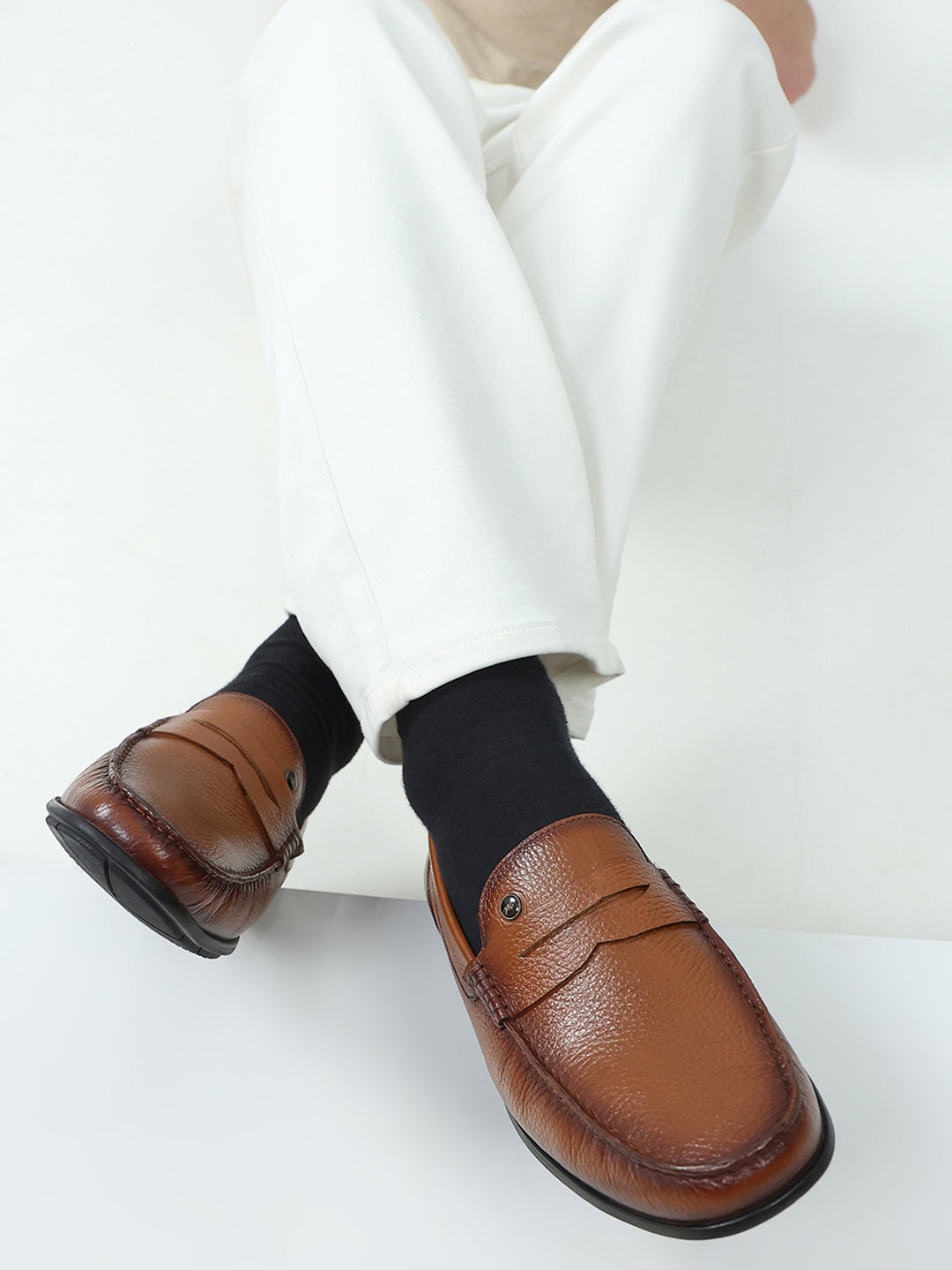 Men Tan Slip on Genuine Leather Loafers