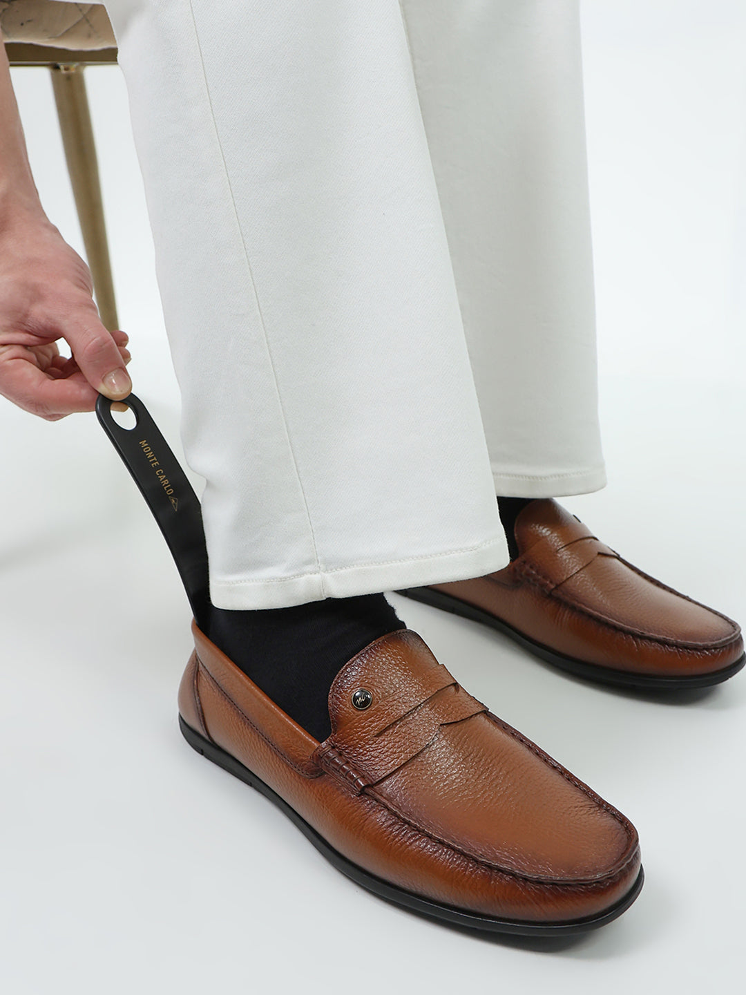 Men Tan Slip on Genuine Leather Loafers