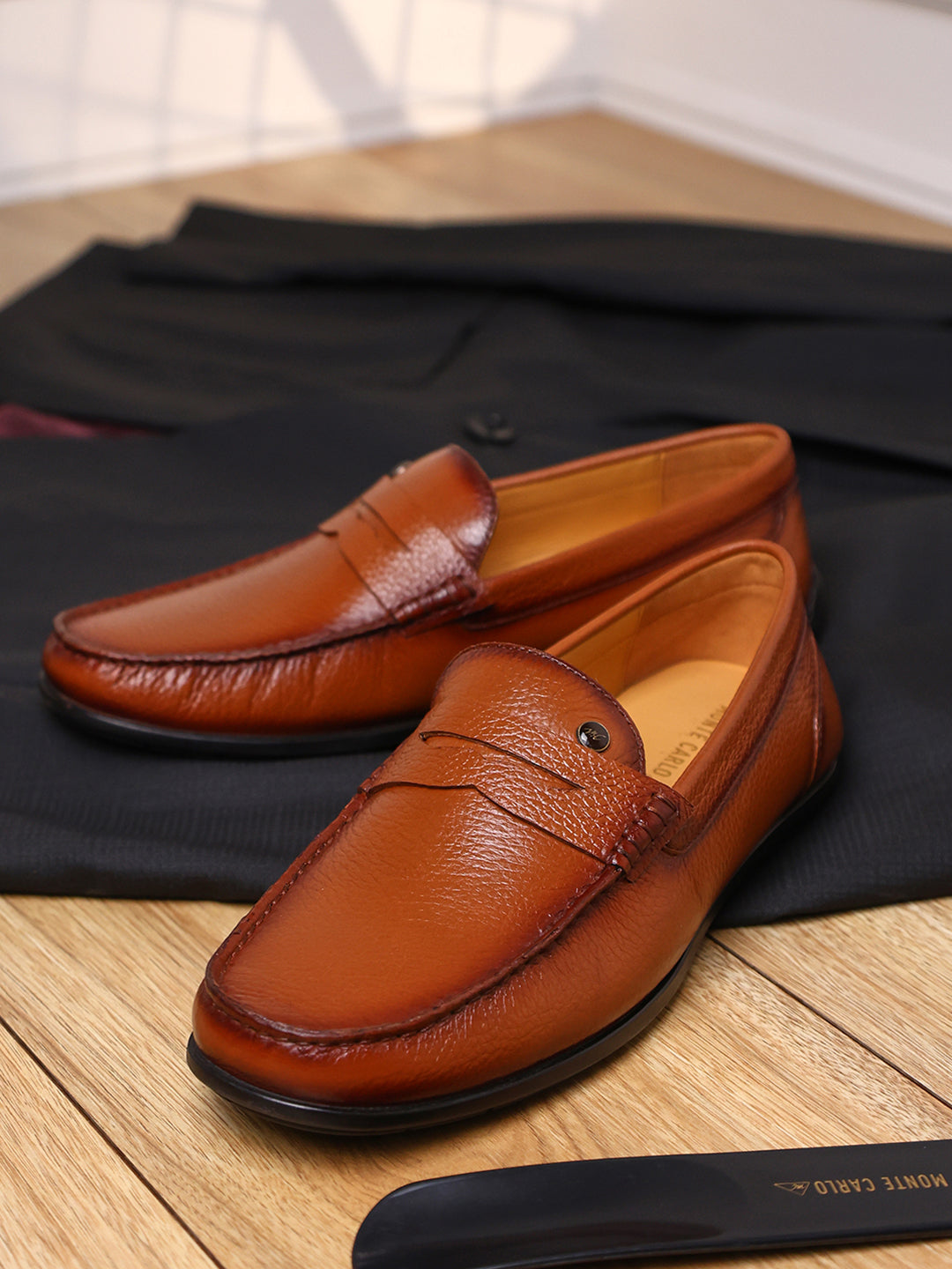 Men Tan Slip on Genuine Leather Loafers