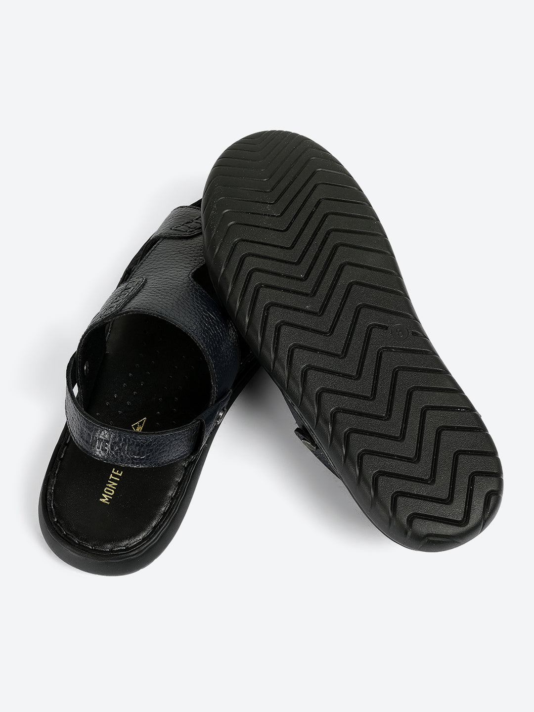 Men Navy Blue Elastic Genuine Leather Sandals