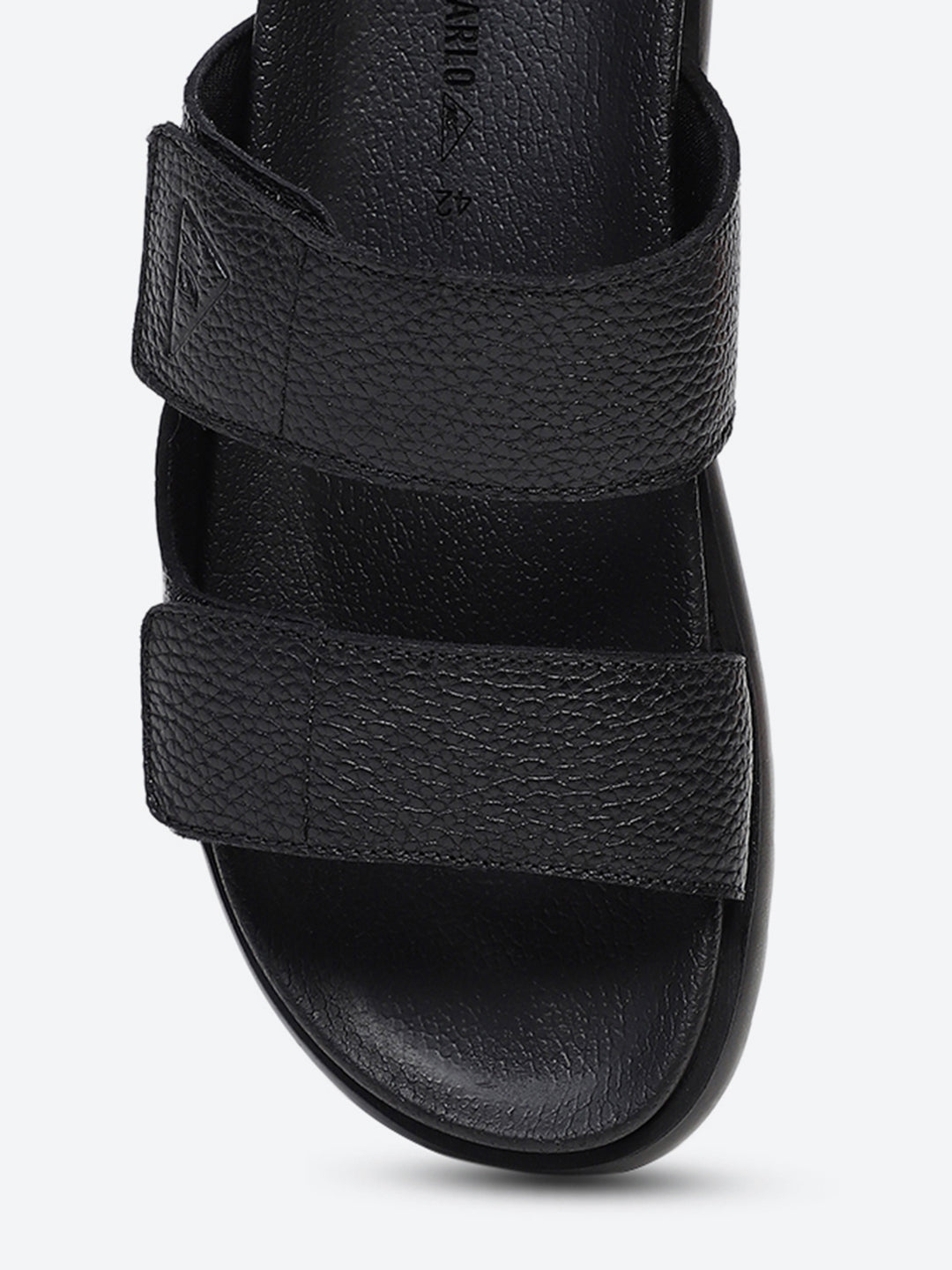 Men Black Velcro Genuine Leather Sliders
