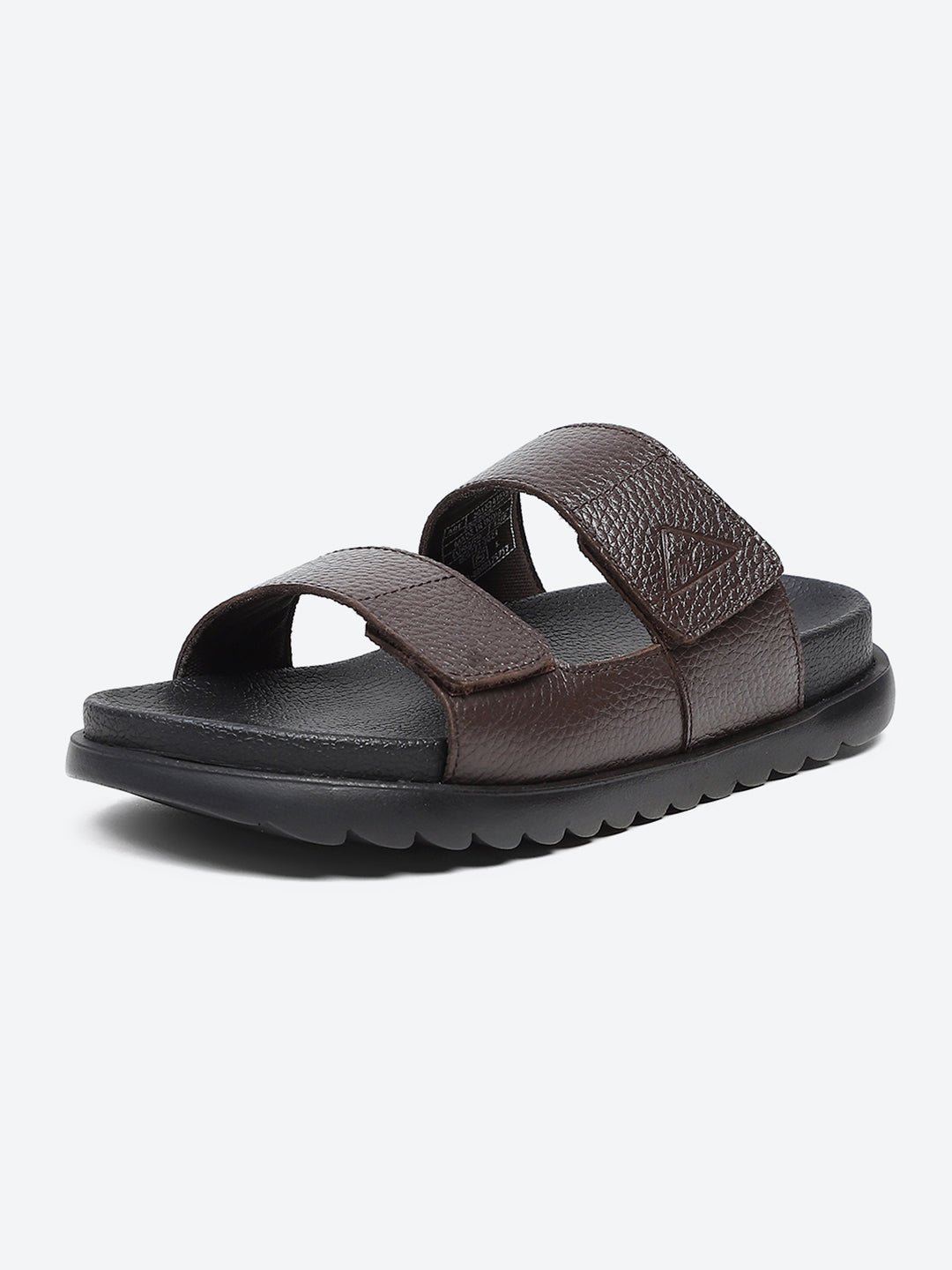 Men Brown Velcro Genuine Leather Sliders