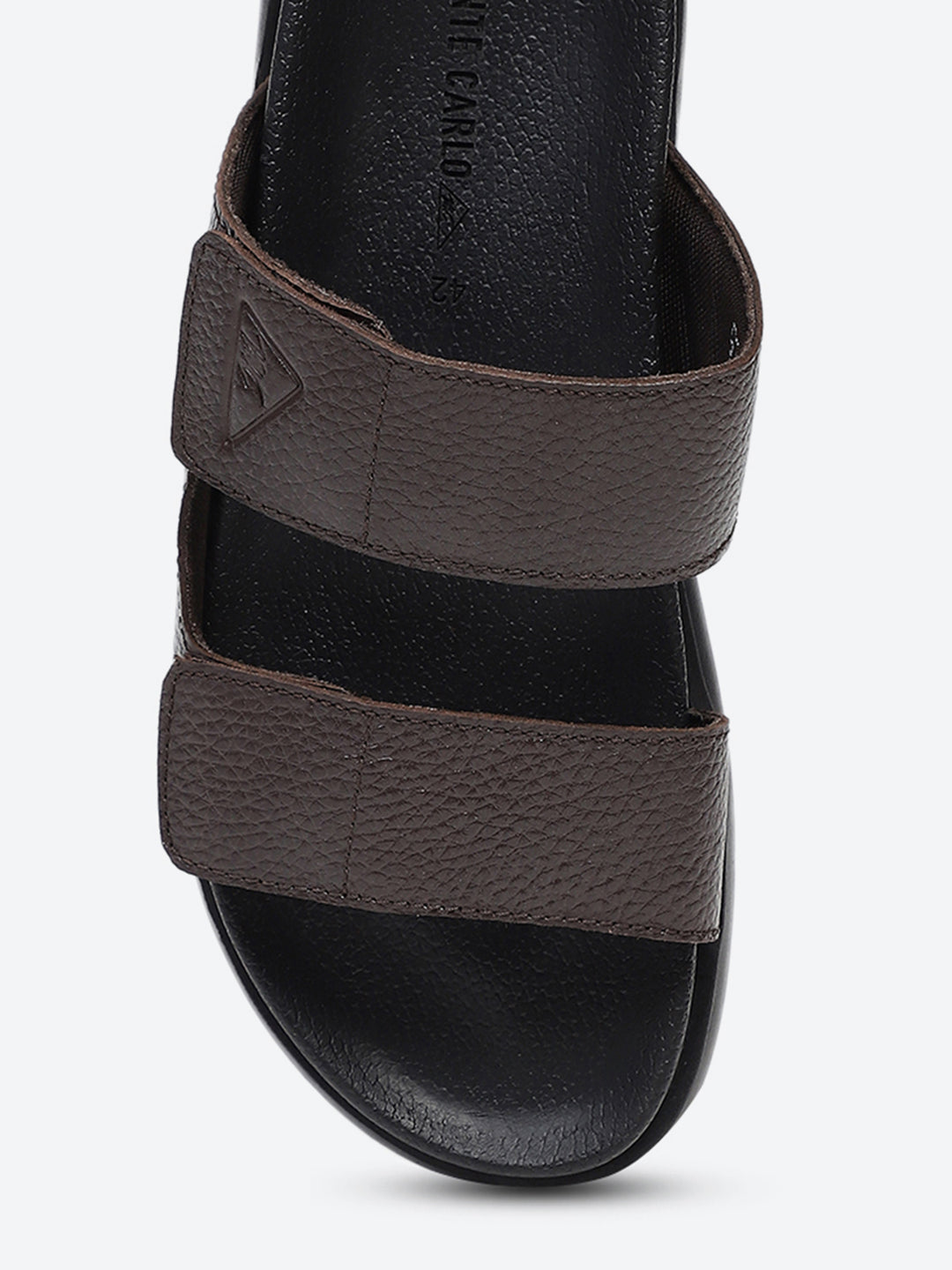 Men Brown Velcro Genuine Leather Sliders