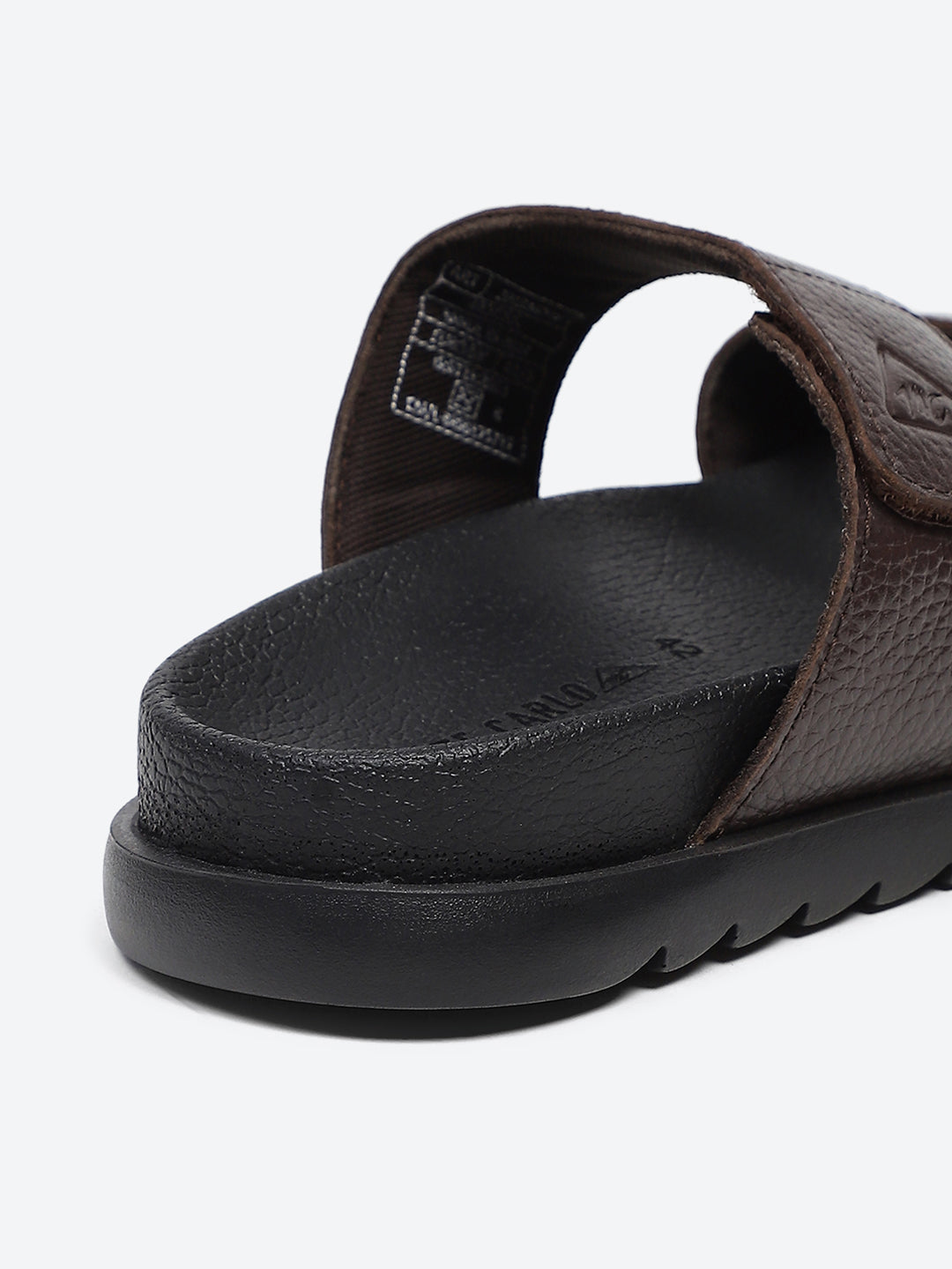 Men Brown Velcro Genuine Leather Sliders