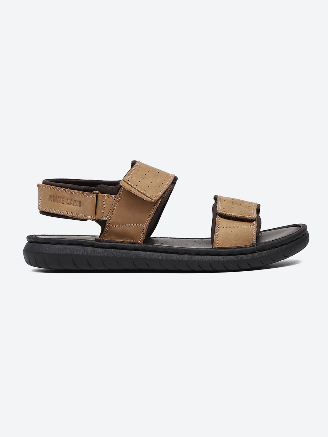 Men Tan Velcro Leather Sandals