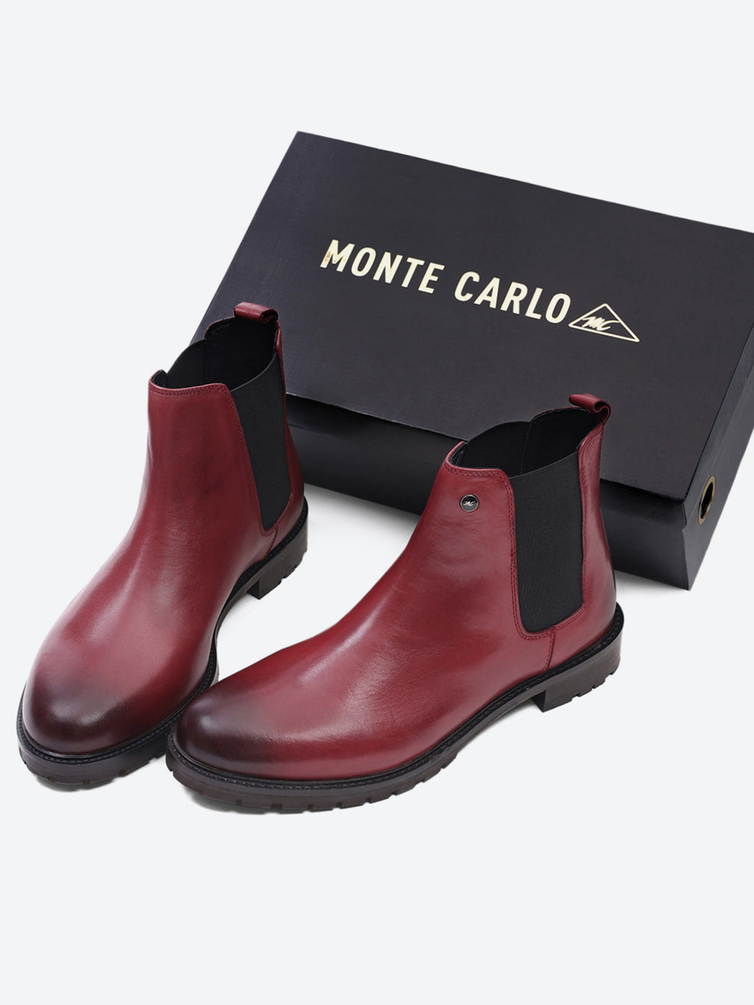 Men Cherry Slip on Leather Chelsea Boots