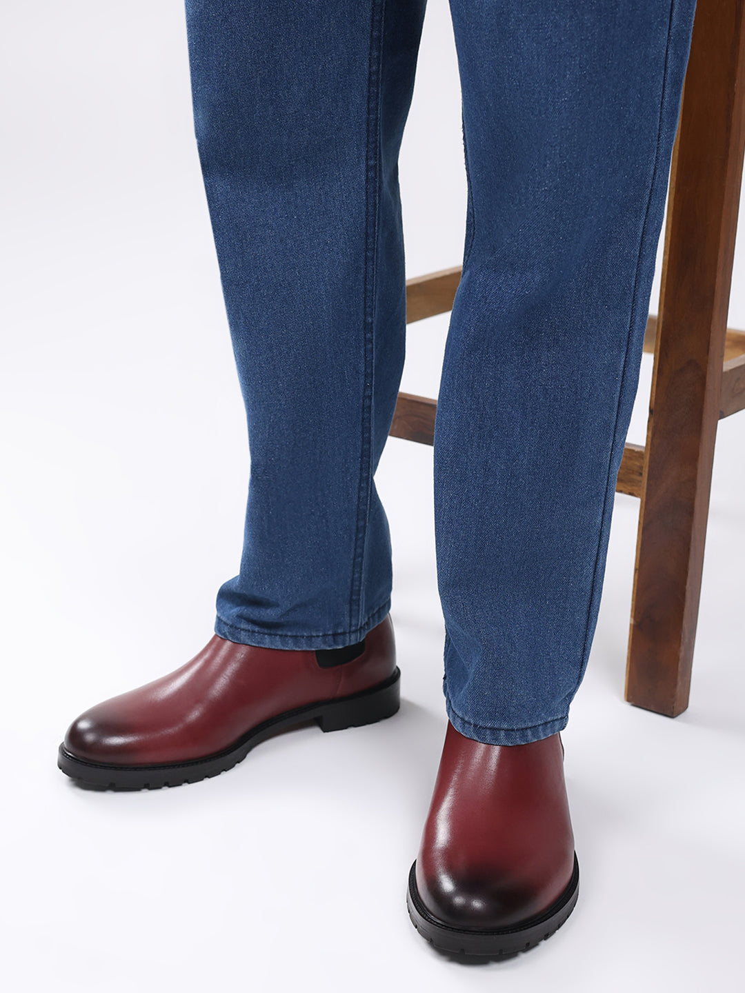 Men Cherry Slip on Leather Chelsea Boots