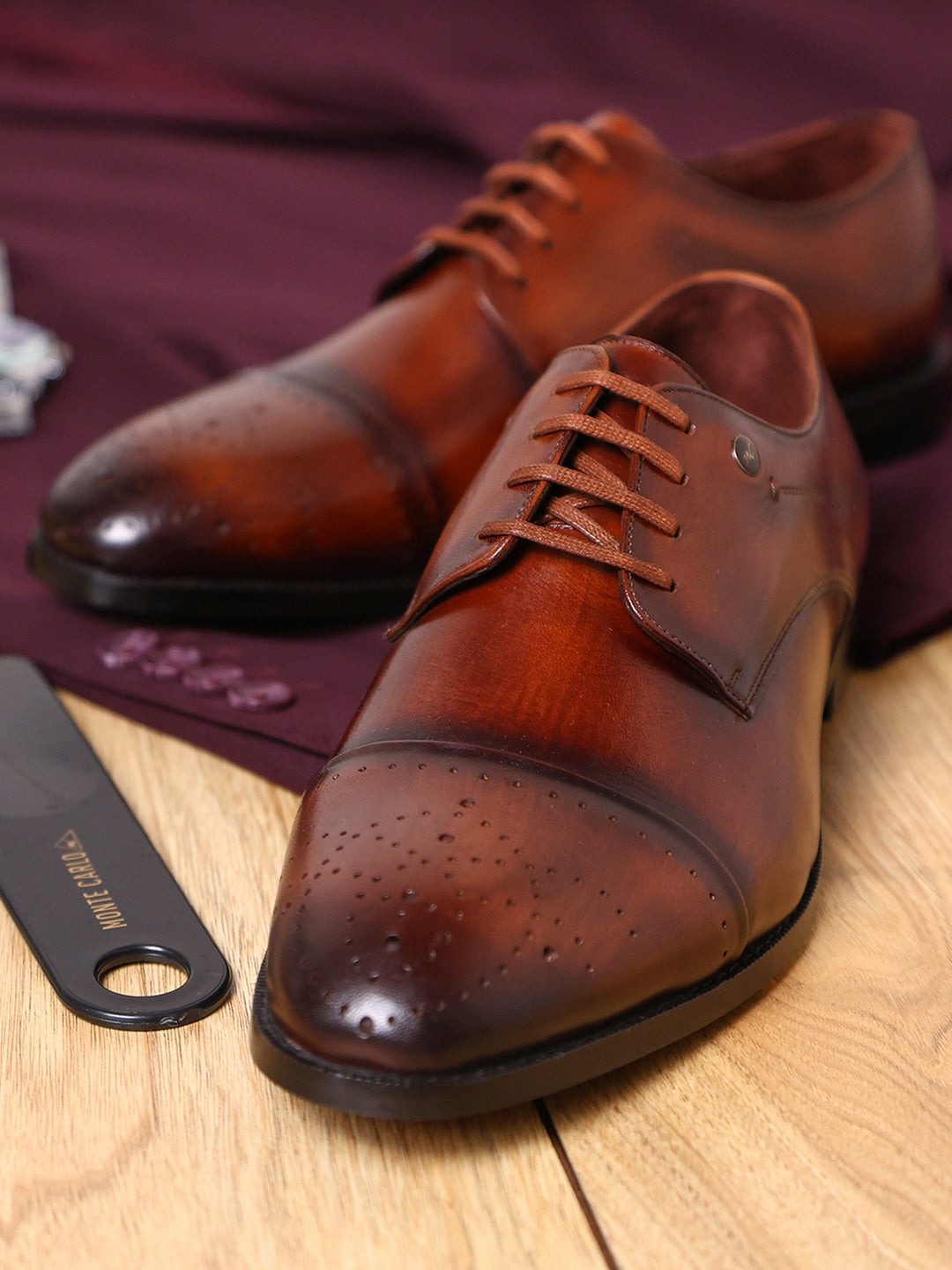 Men Tan Lace Up Genuine Leather Formal Shoes