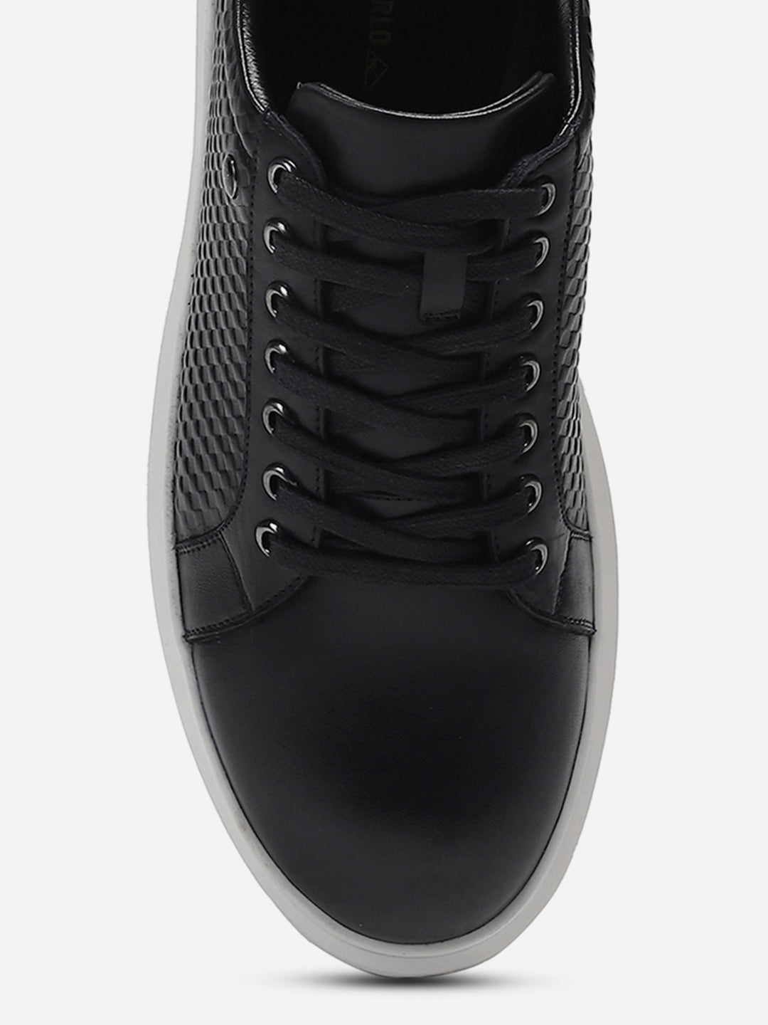 Mens Navy Blue Solid Lace Up Genuine Leather Casual Sneaker