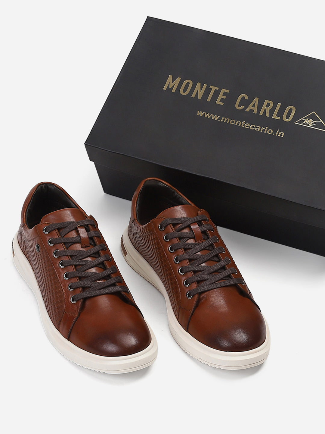 Mens Tan Solid Lace Up Genuine Leather Casual Sneaker