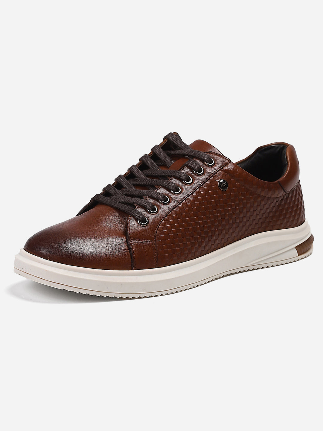 Mens Tan Solid Lace Up Genuine Leather Casual Sneaker
