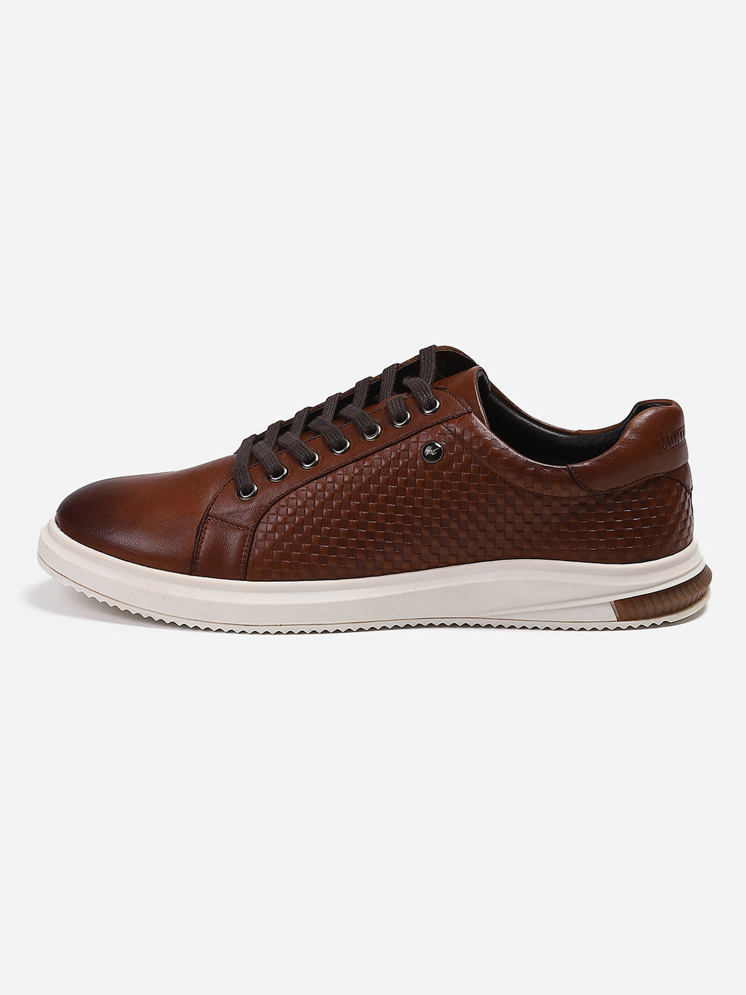 Mens Tan Solid Lace Up Genuine Leather Casual Sneaker