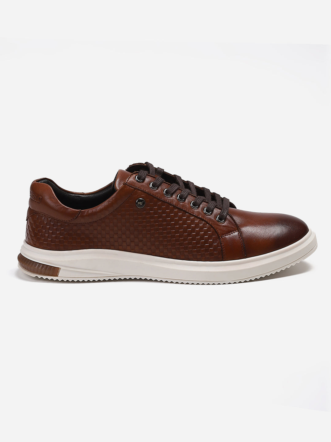 Mens Tan Solid Lace Up Genuine Leather Casual Sneaker