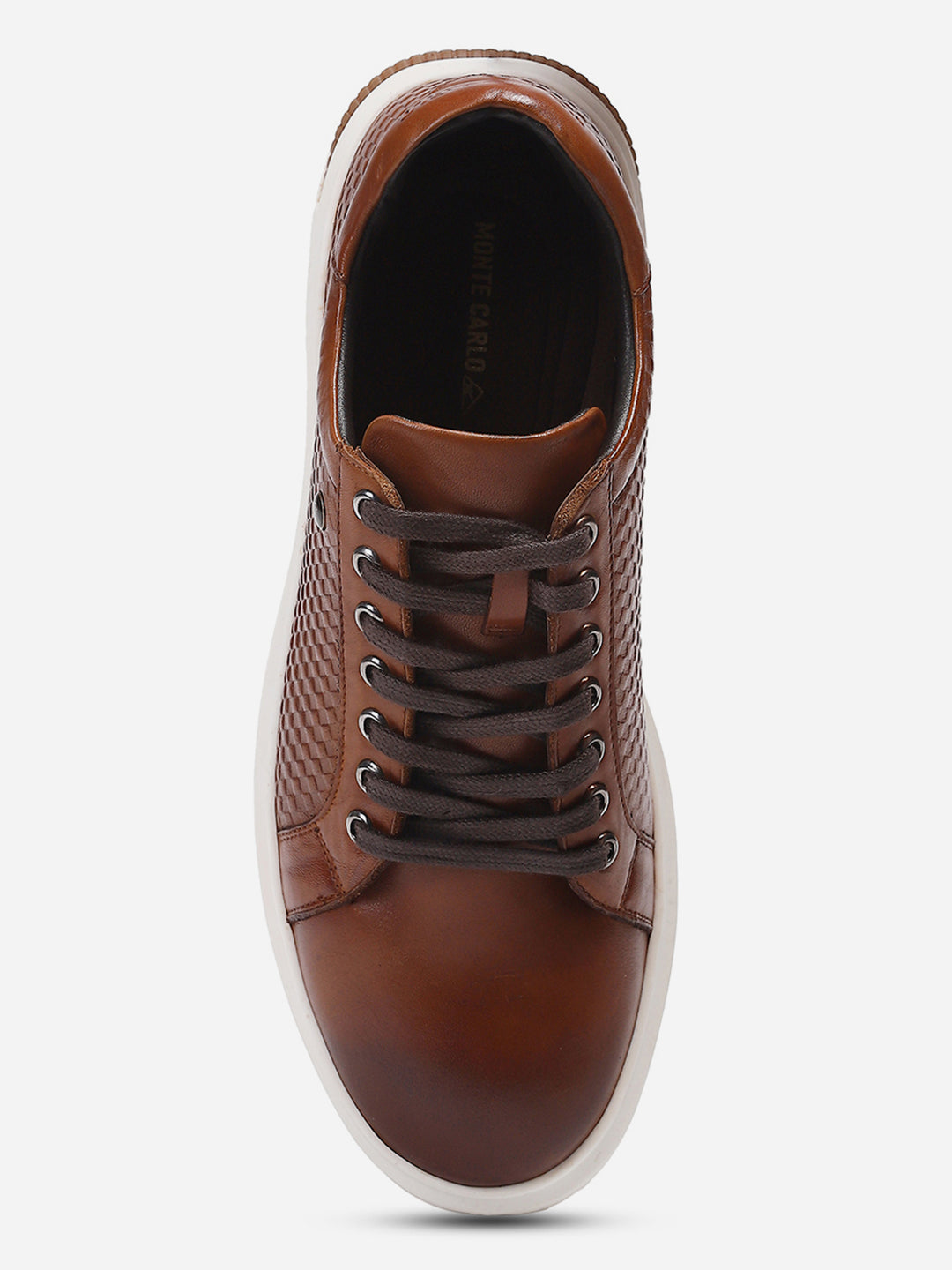 Mens Tan Solid Lace Up Genuine Leather Casual Sneaker