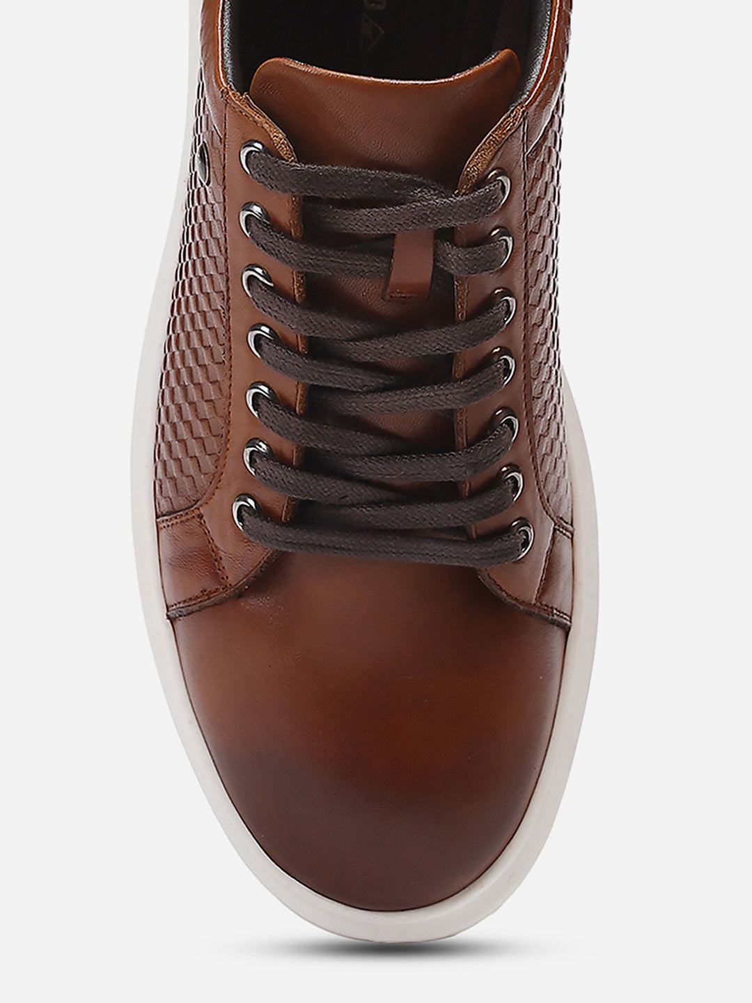 Mens Tan Solid Lace Up Genuine Leather Casual Sneaker