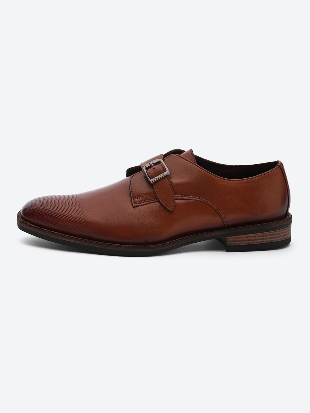 Men Brown Elastic Leather Formal Monks