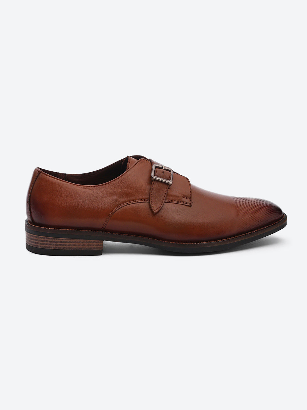 Men Brown Elastic Leather Formal Monks
