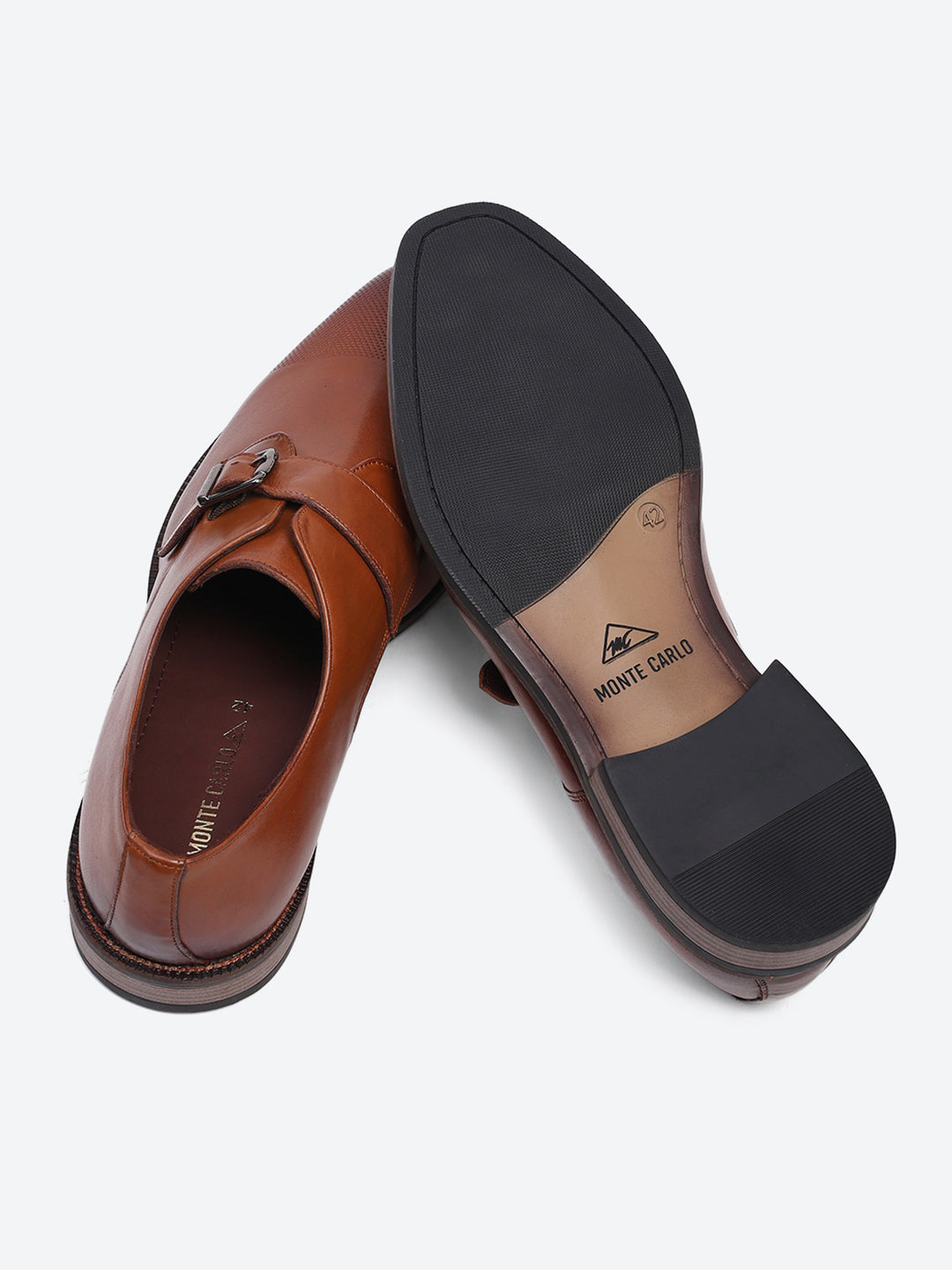 Men Brown Elastic Leather Formal Monks