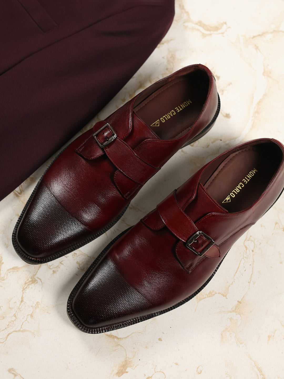 Men Cherry Elastic Leather Formal Monks