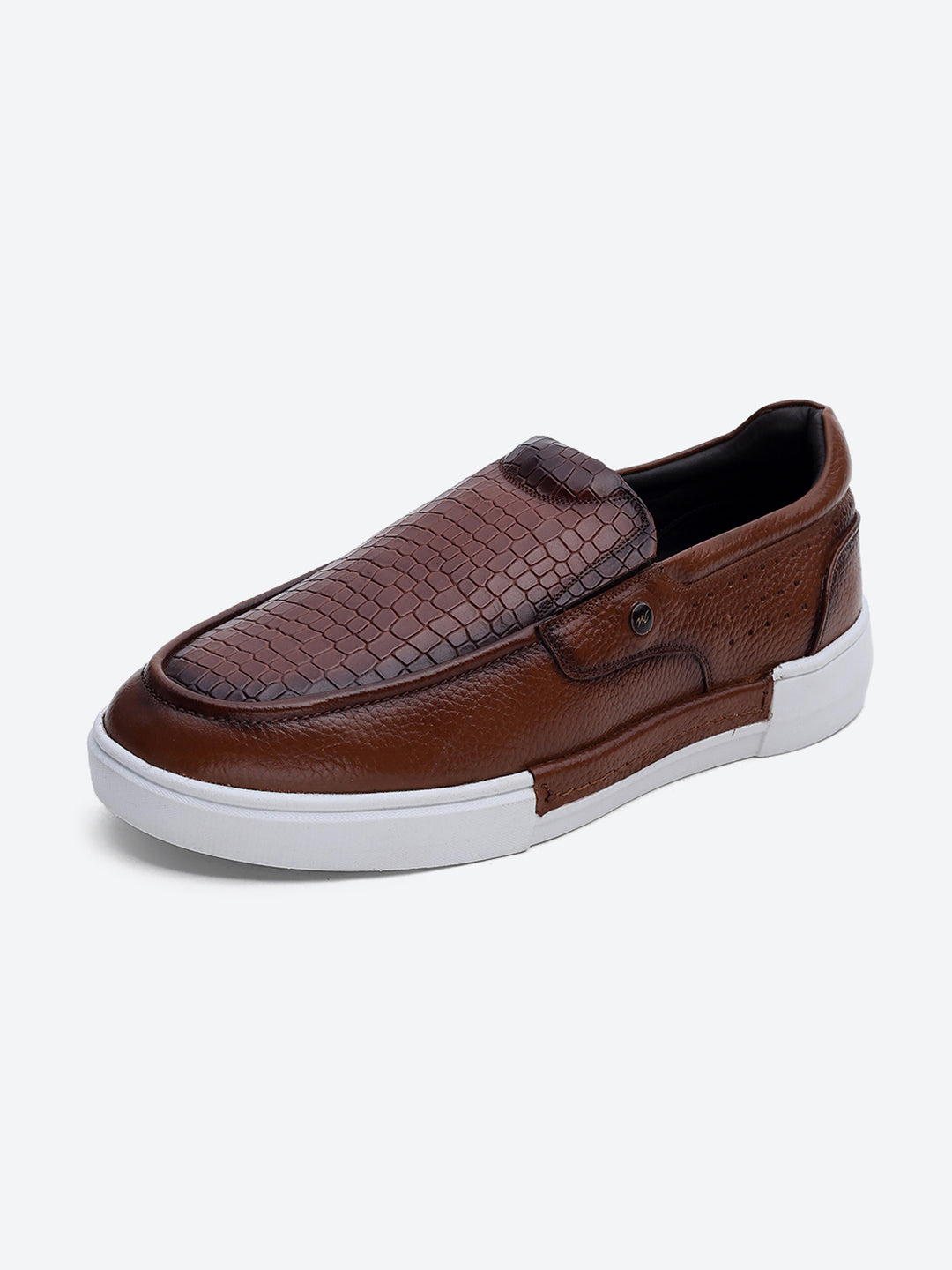 Monte Carlo Tan Croc Print Leather Casual Slip on Shoes for Men