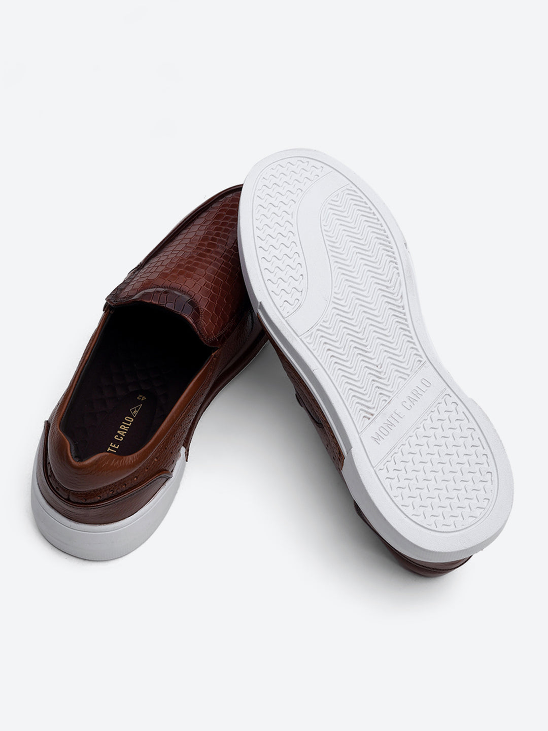 Monte Carlo Tan Croc Print Leather Casual Slip on Shoes for Men
