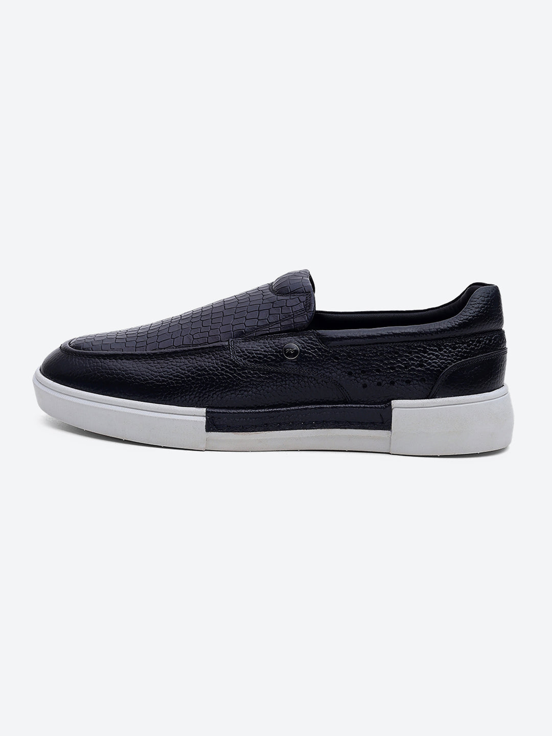 Monte Carlo Navy Blue Croc Print Leather Casual Slip on Shoes for Men
