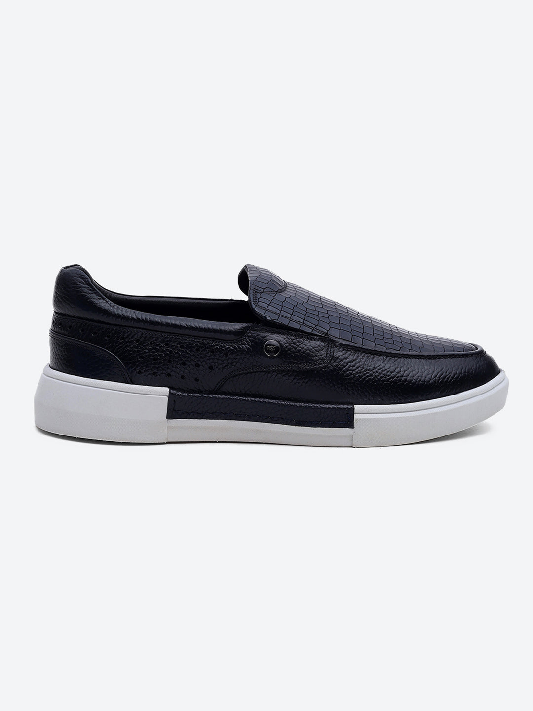 Monte Carlo Navy Blue Croc Print Leather Casual Slip on Shoes for Men