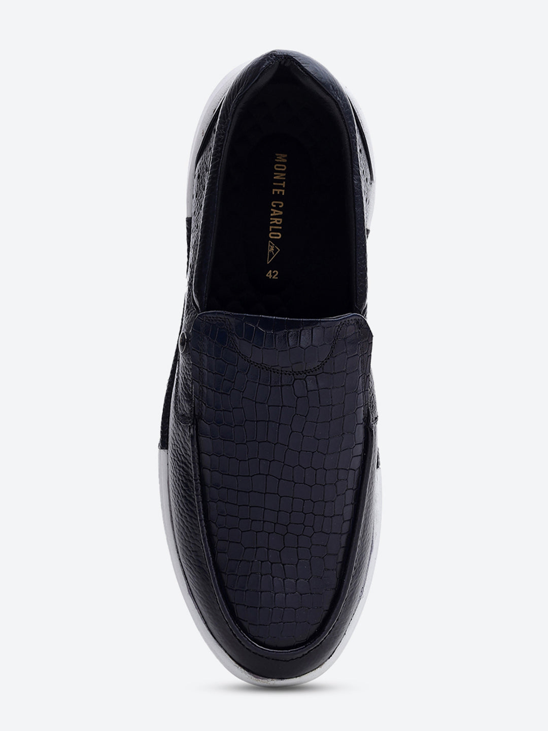 Monte Carlo Navy Blue Croc Print Leather Casual Slip on Shoes for Men