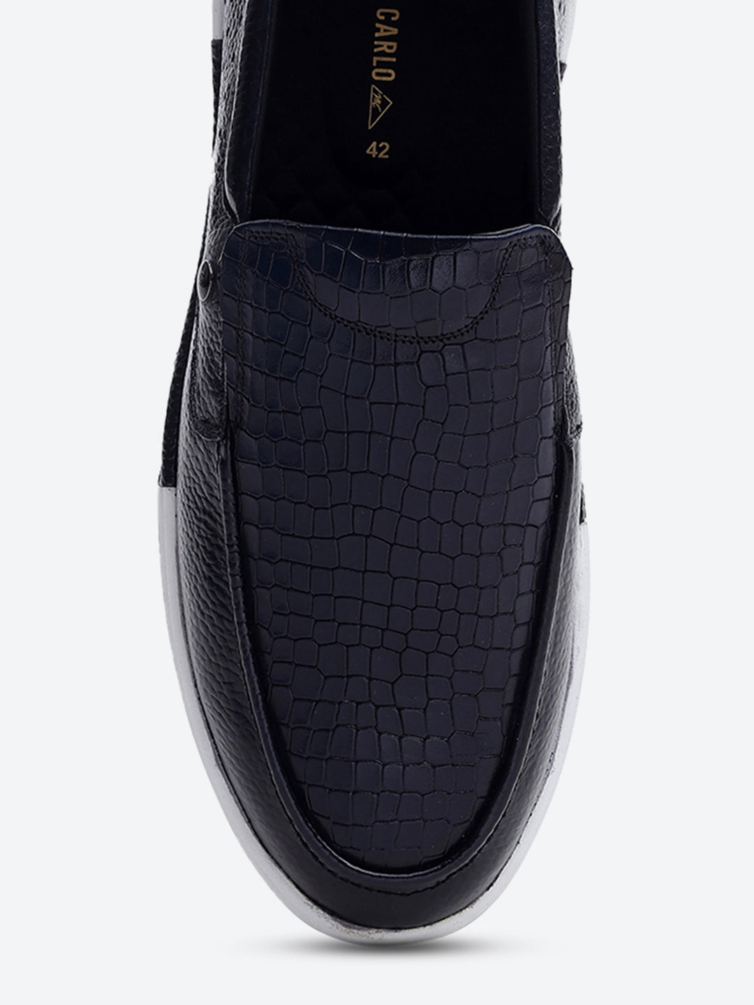 Monte Carlo Navy Blue Croc Print Leather Casual Slip on Shoes for Men