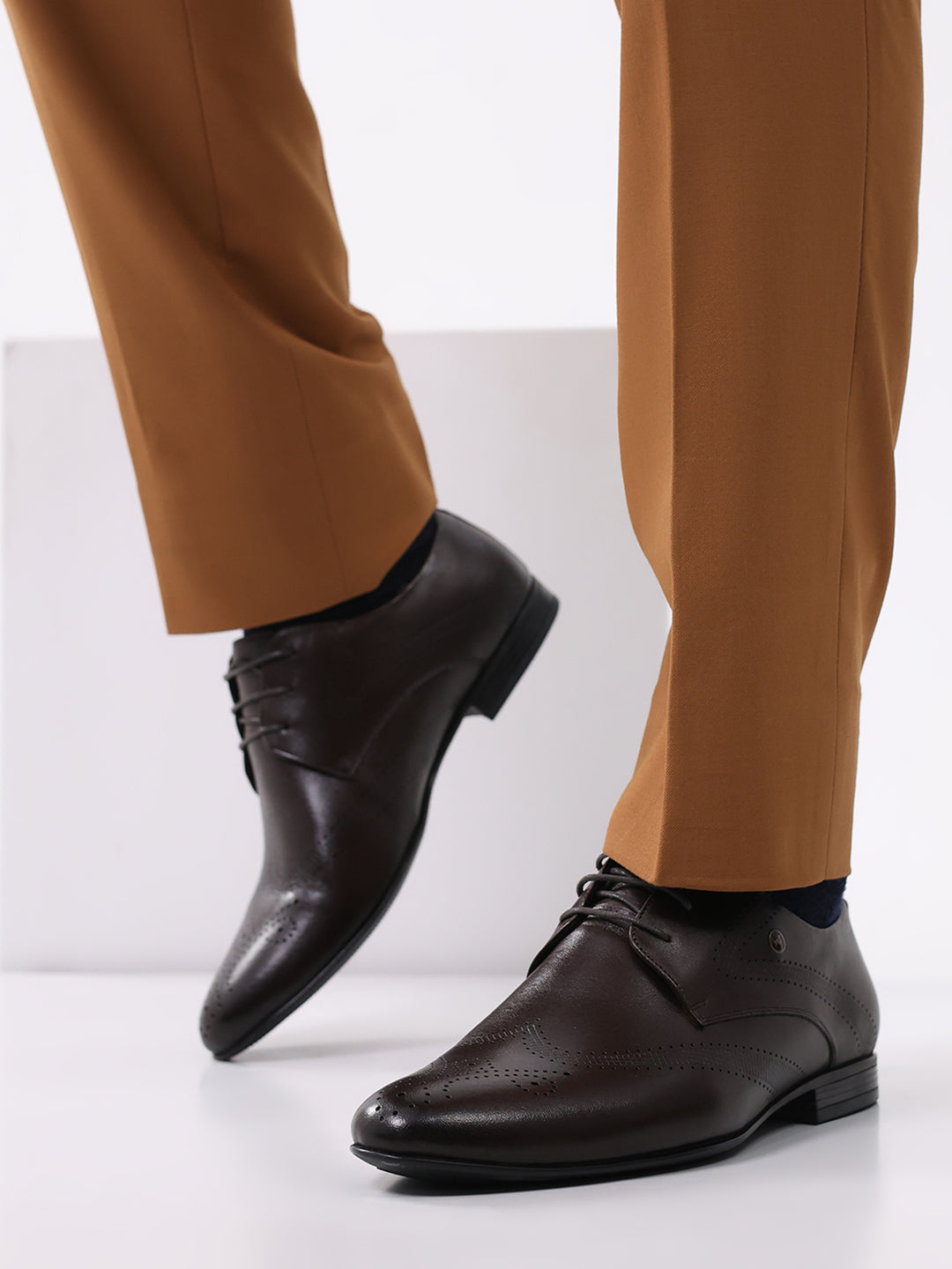 Men Brown Lace Up Leather Formal Derby