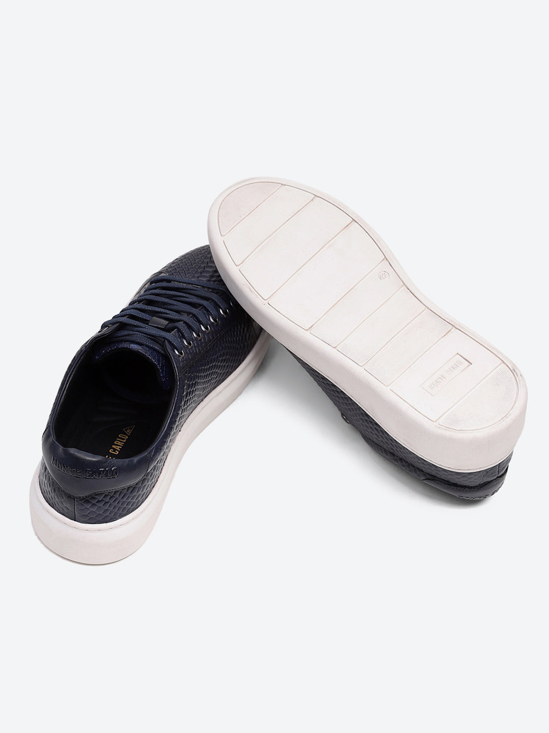 Men Navy Blue Lace Up Leather Sneakers - Stylish & Comfortable