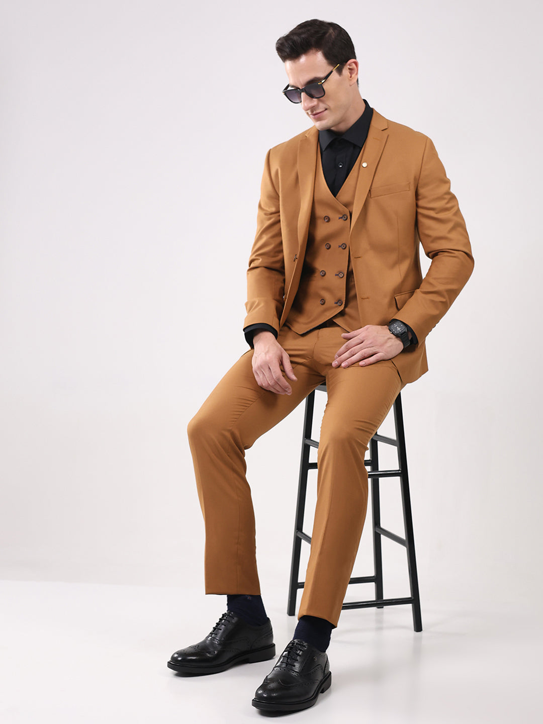 Men Black Lace Up Leather Formal Oxfords