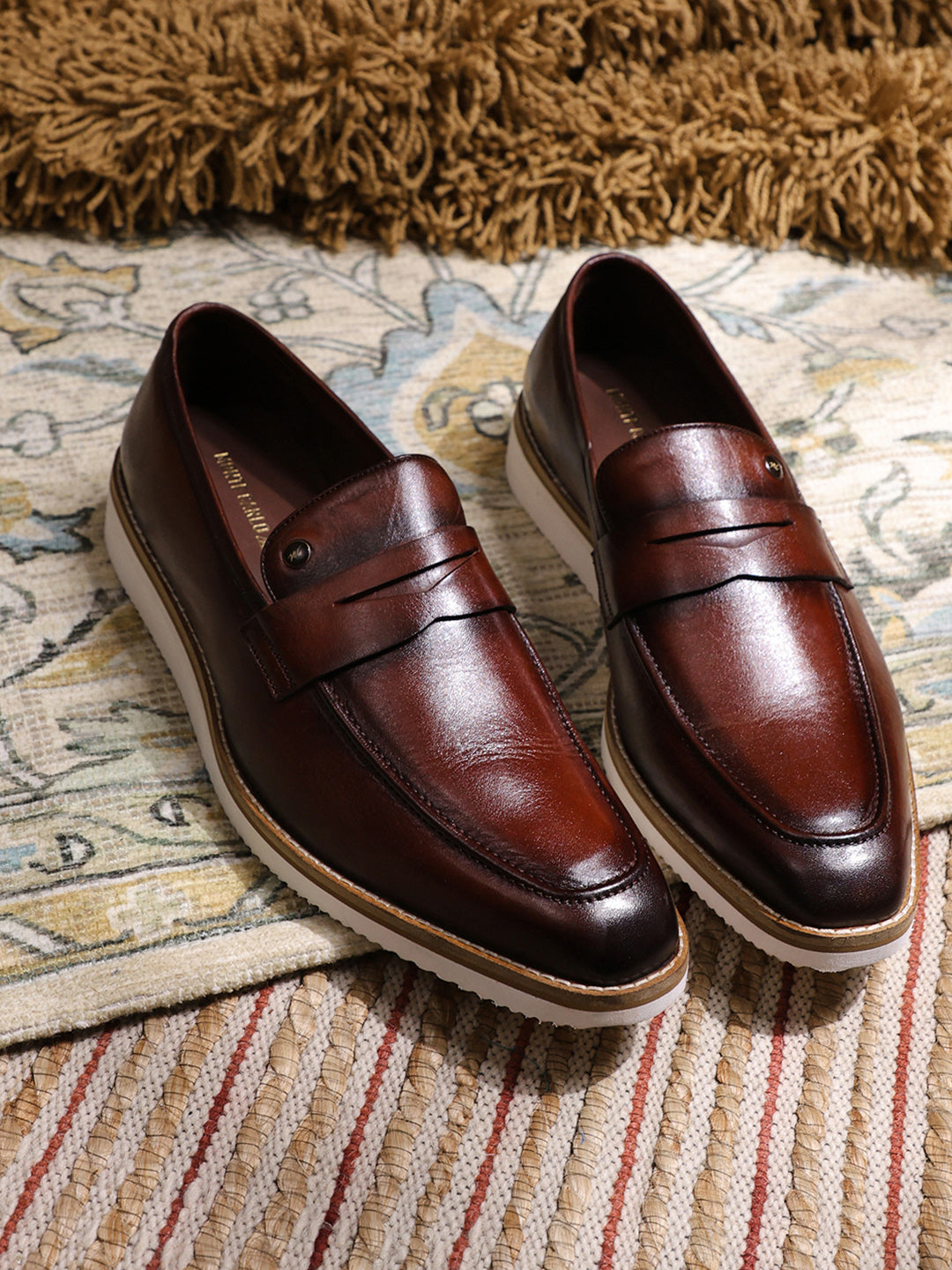 Men Tan Slip on Leather Penny Loafers - Stylish Fashion Shoes