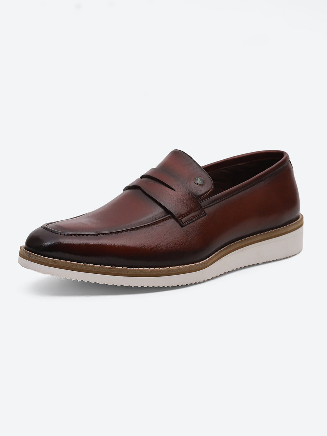 Men Tan Slip on Leather Penny Loafers - Stylish Fashion Shoes