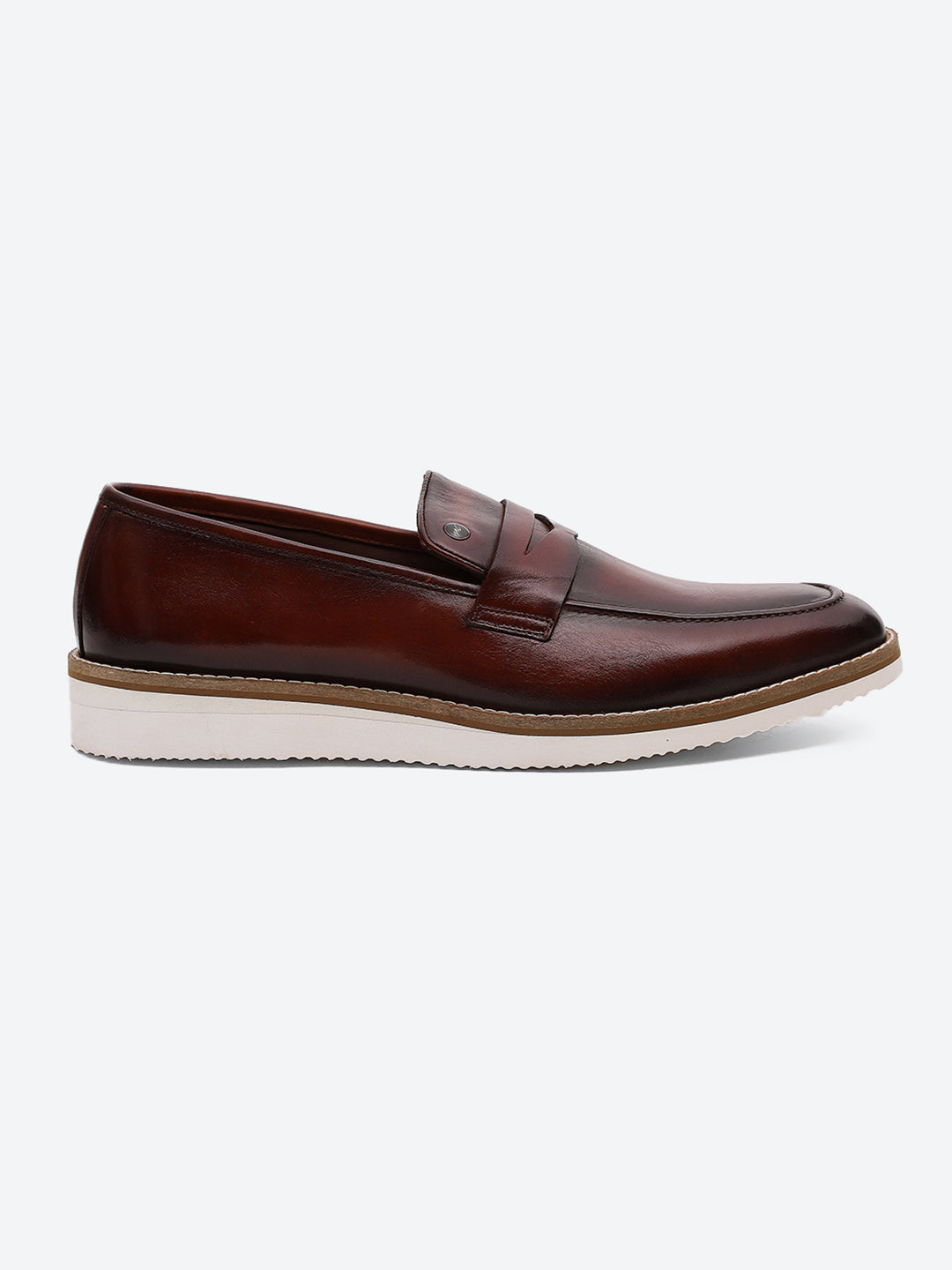 Men Tan Slip on Leather Penny Loafers - Stylish Fashion Shoes