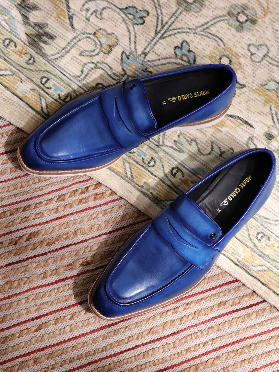 Men Navy Blue Slip on Leather Penny Loafers - Stylish Fashion Shoes