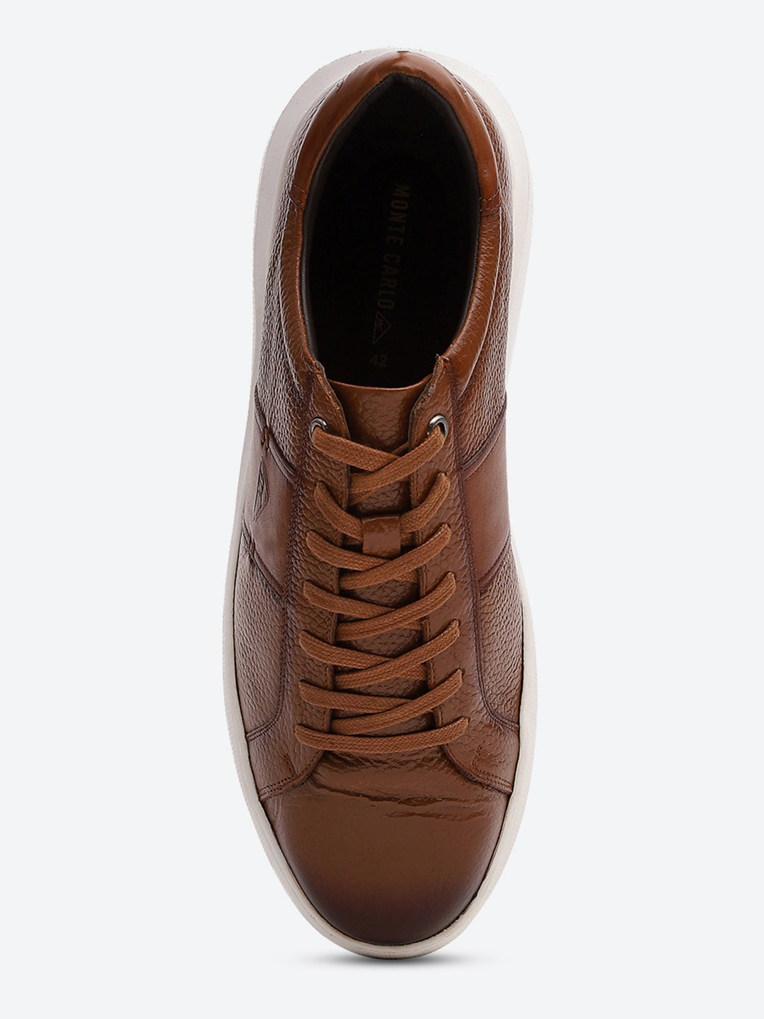 Men Tan Lace Up Leather Sneakers - Stylish & Comfortable