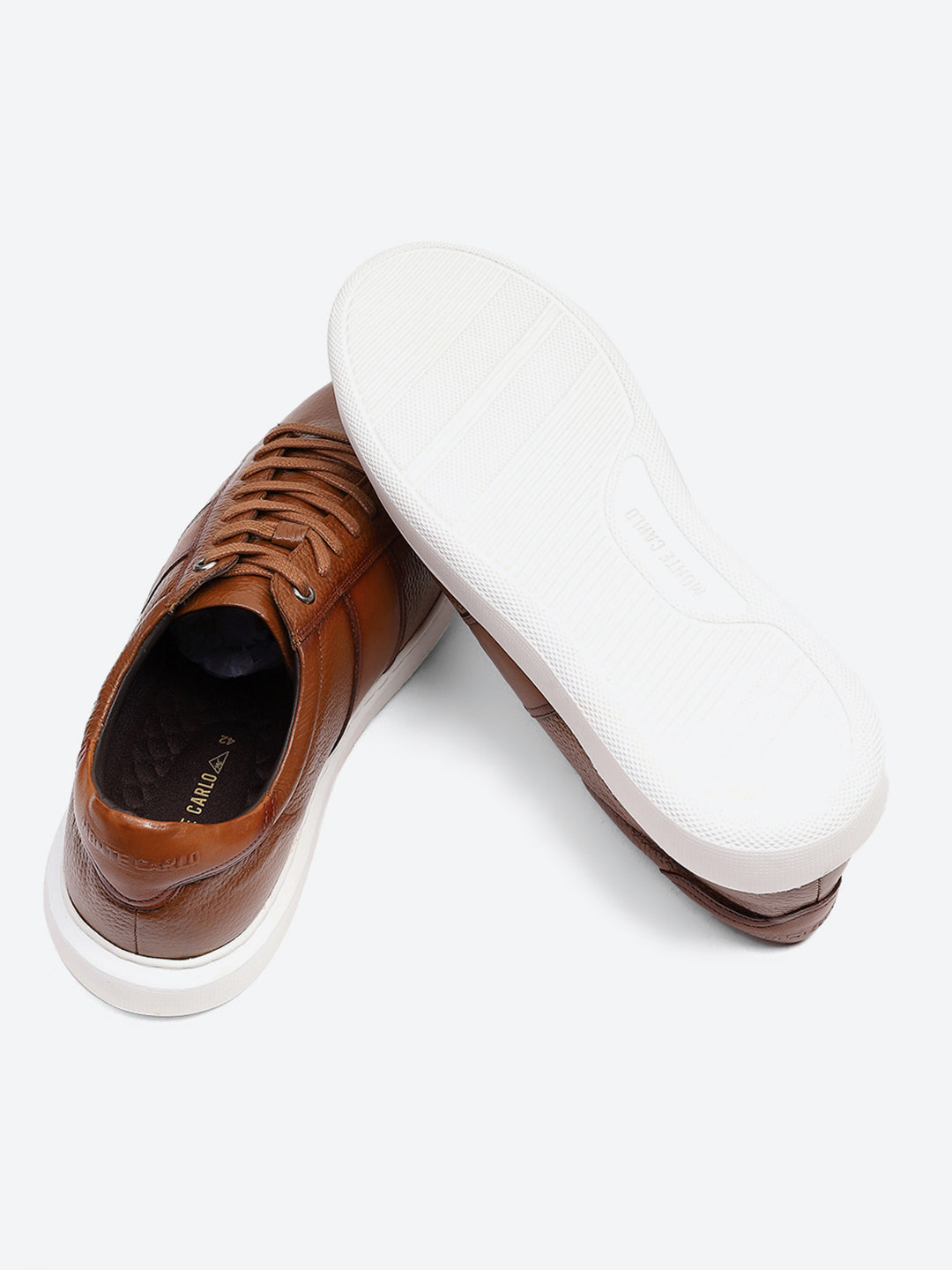 Men Tan Lace Up Leather Sneakers - Stylish & Comfortable