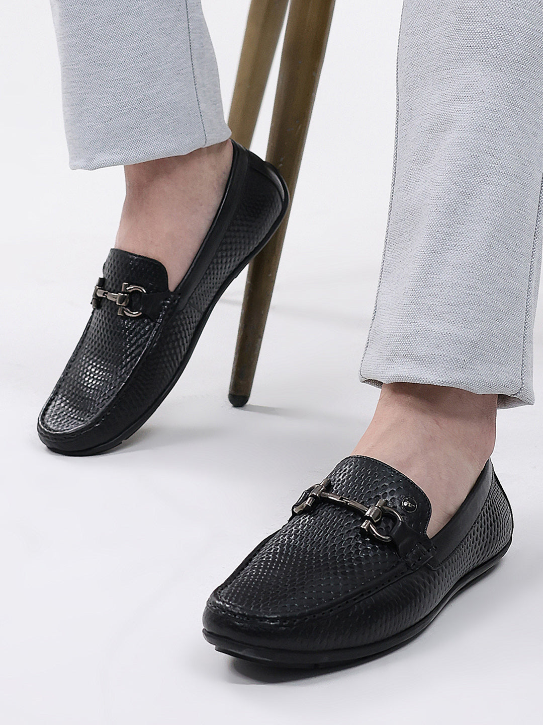 Men Black Slip on Leather Loafers