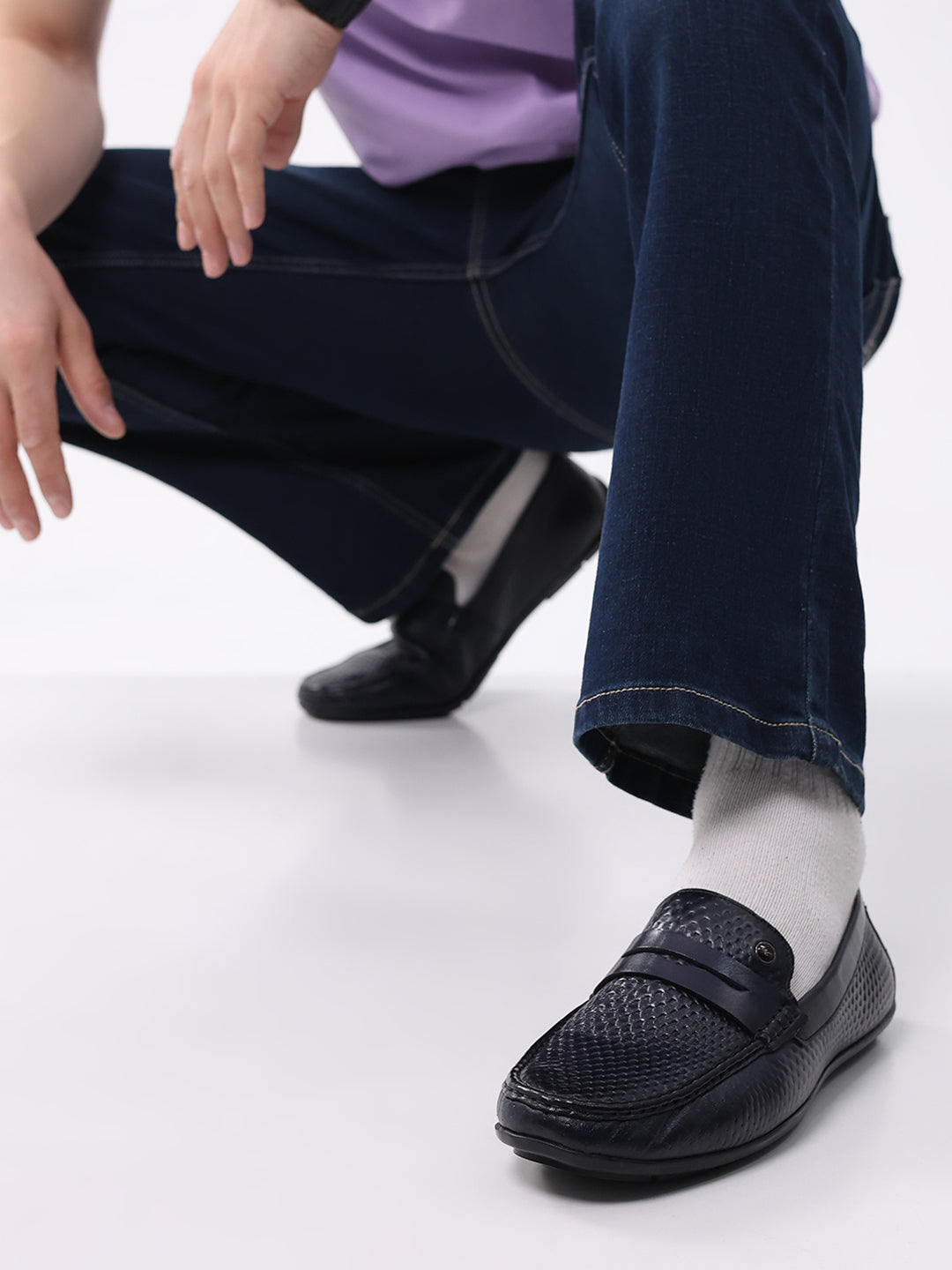 Men Navy Blue Comfortable Slip on Leather Loafers