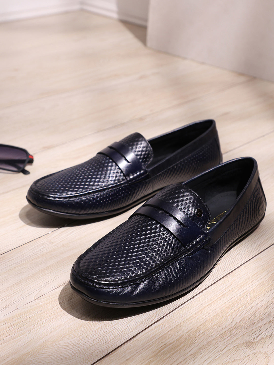 Men Navy Blue Comfortable Slip on Leather Loafers