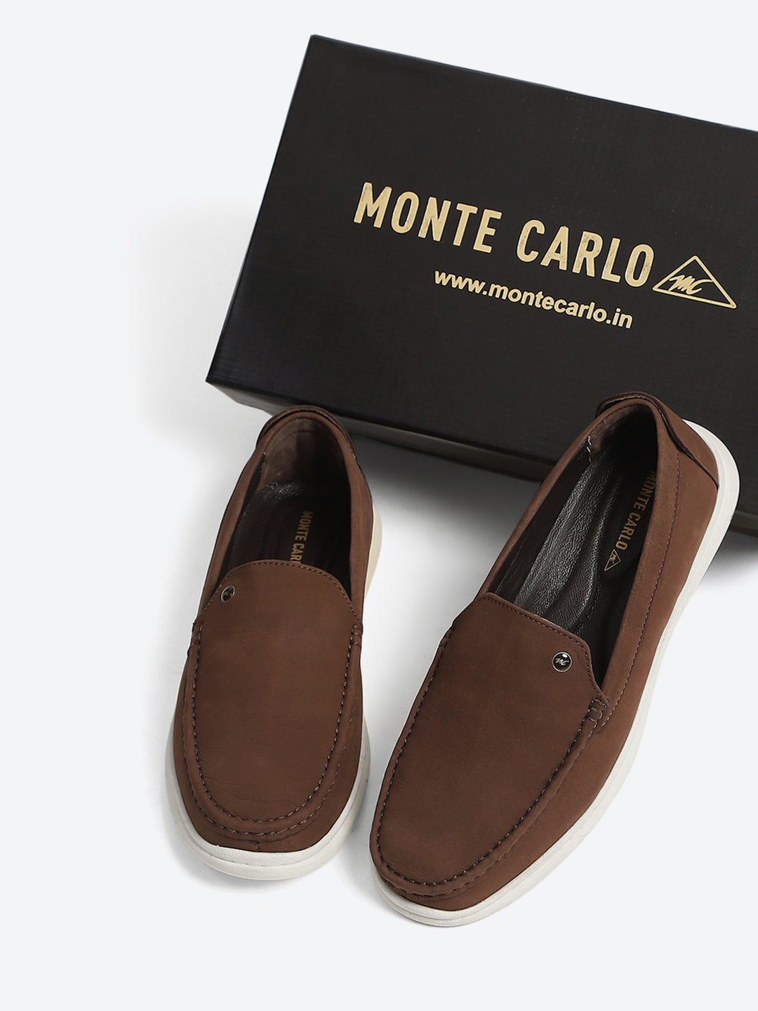 Monte Carlo Brown Light Weight Nu Buck Leather Casual Slip on Loafers for Men