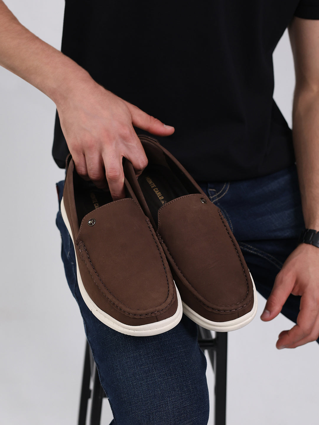 Monte Carlo Brown Light Weight Nu Buck Leather Casual Slip on Loafers for Men