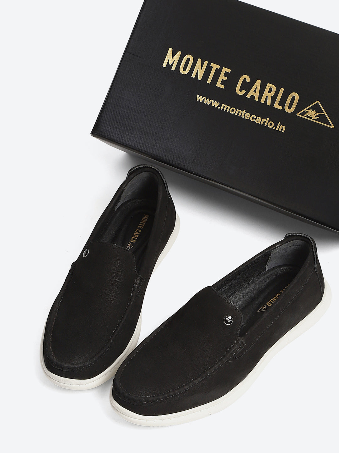 Monte Carlo Black Light Weight Nu Buck Leather Casual Slip on Loafers for Men