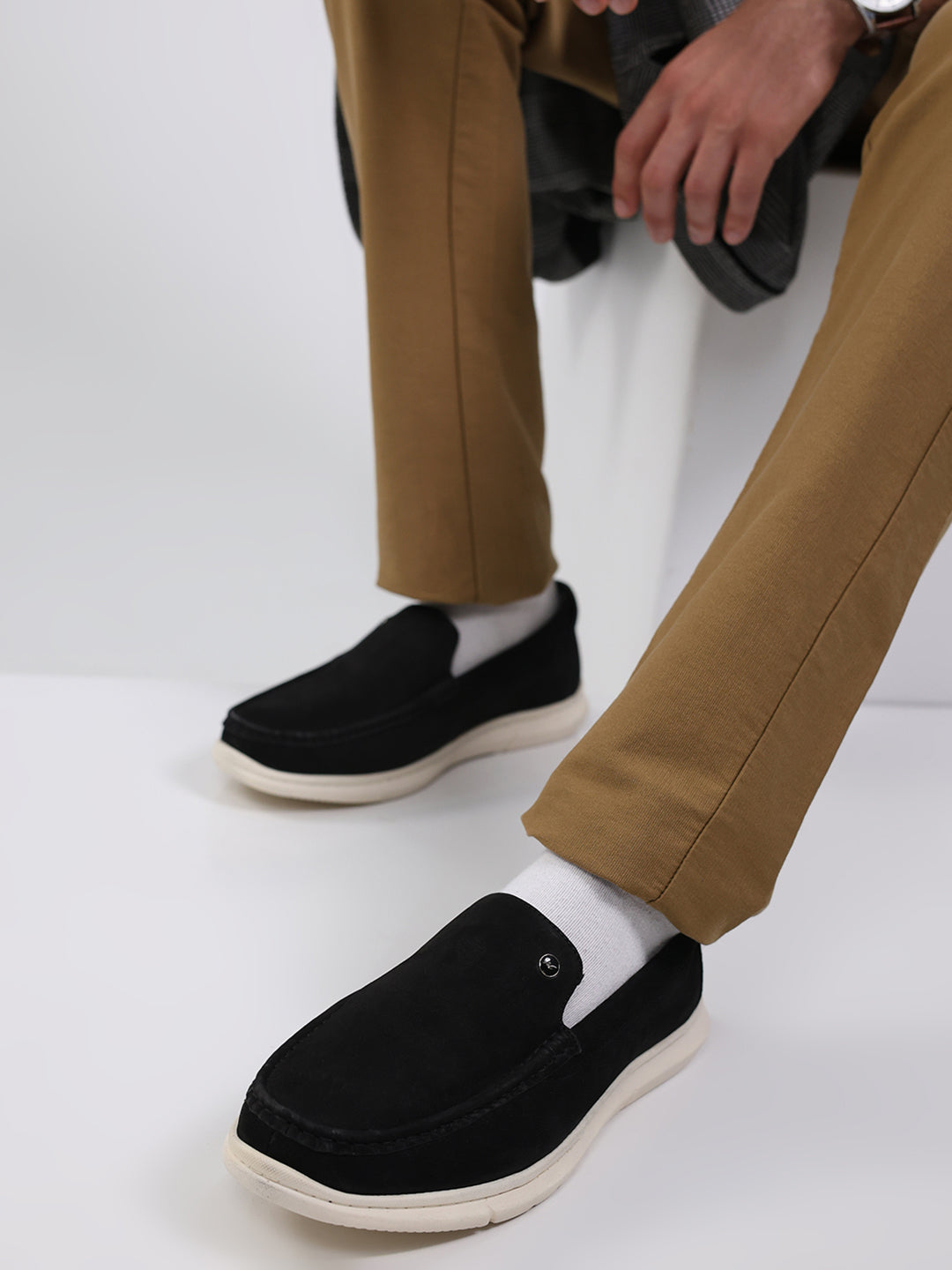 Monte Carlo Black Light Weight Nu Buck Leather Casual Slip on Loafers for Men