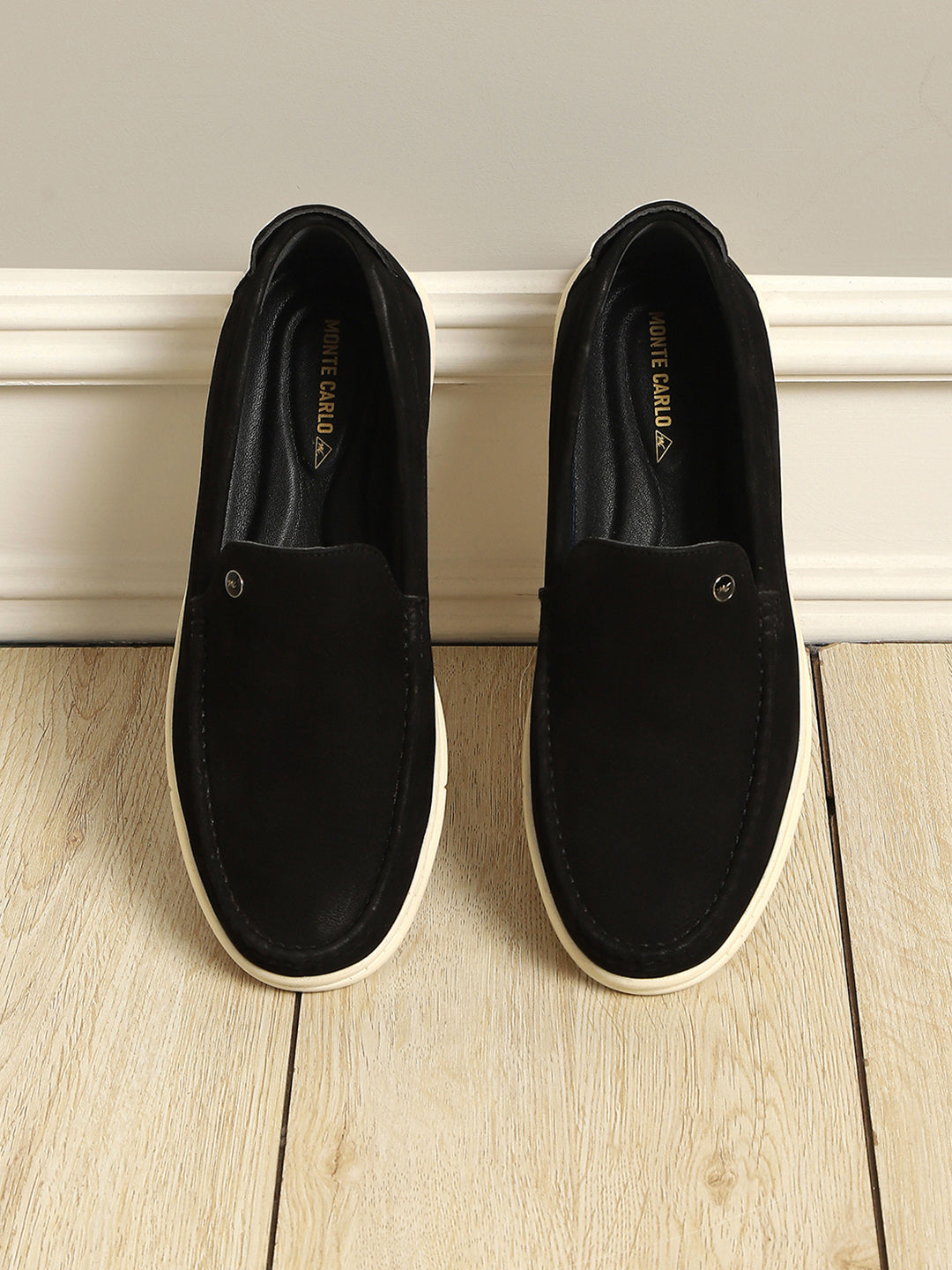 Monte Carlo Black Light Weight Nu Buck Leather Casual Slip on Loafers for Men