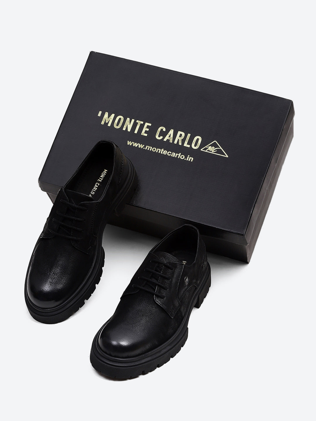 Men Black Lace Up Leather Chunky Shoes