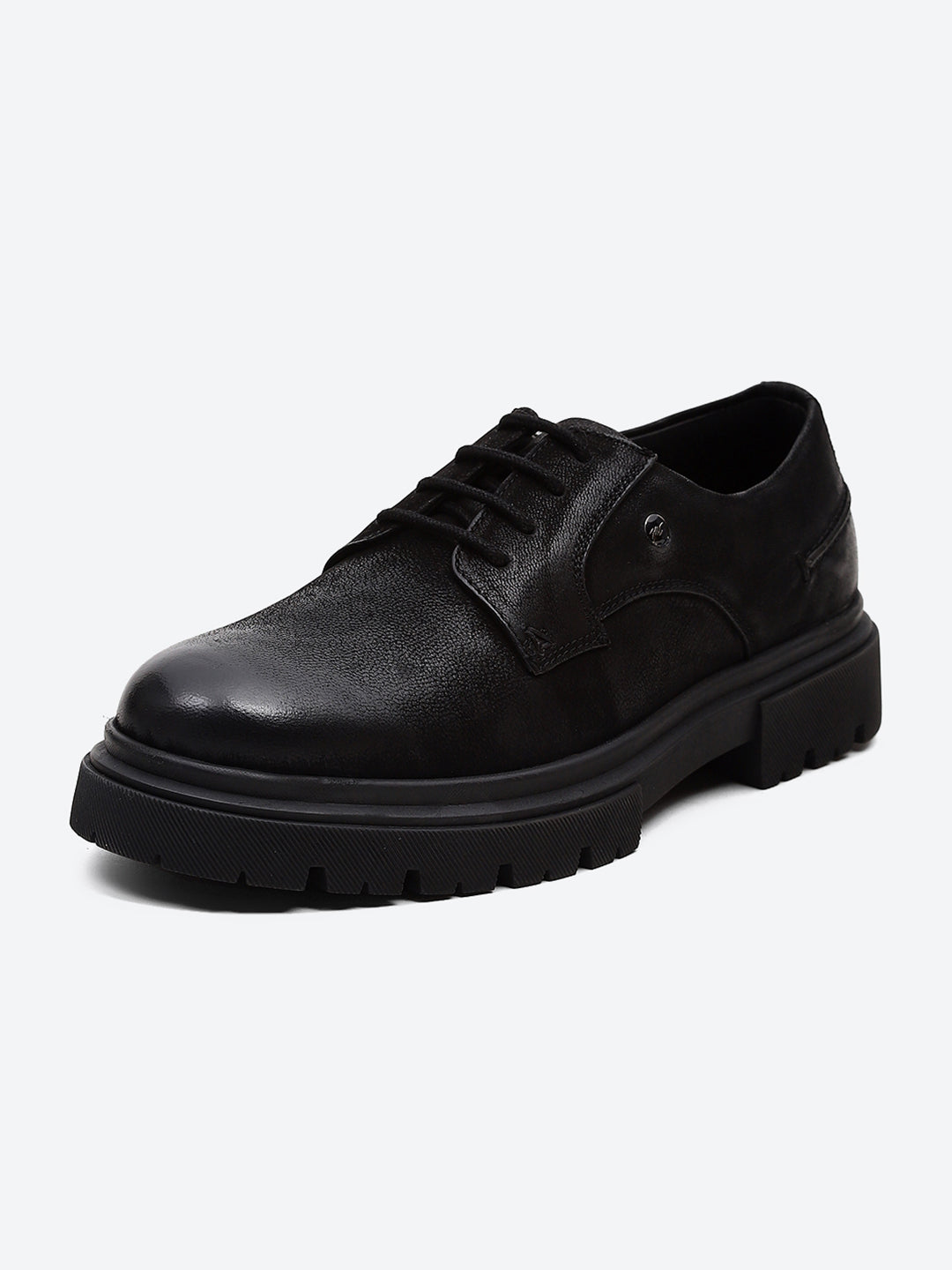 Men Black Lace Up Leather Chunky Shoes