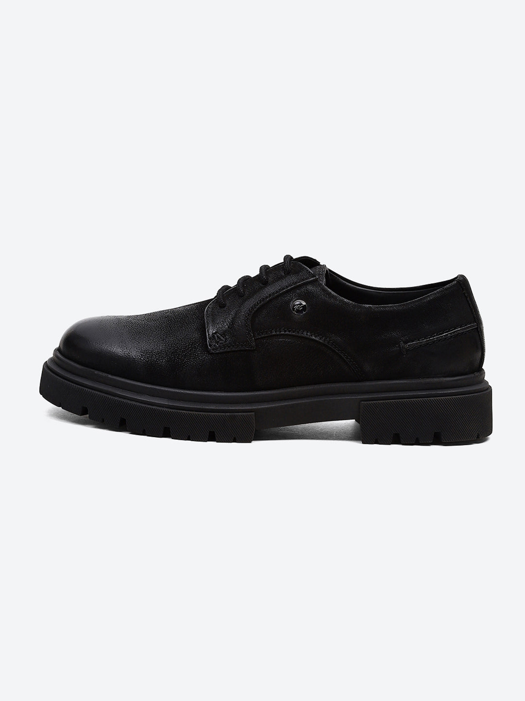 Men Black Lace Up Leather Chunky Shoes