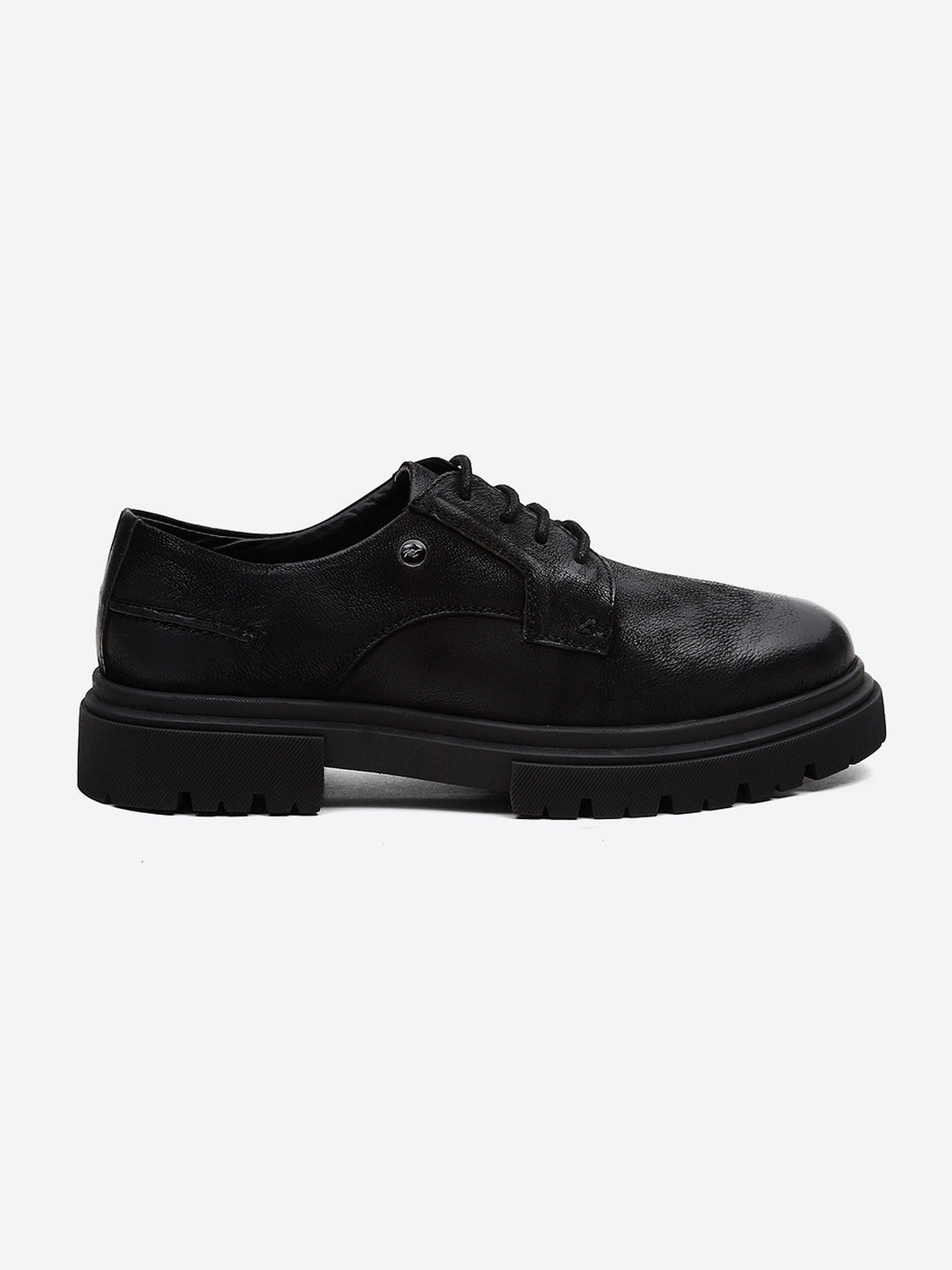 Men Black Lace Up Leather Chunky Shoes